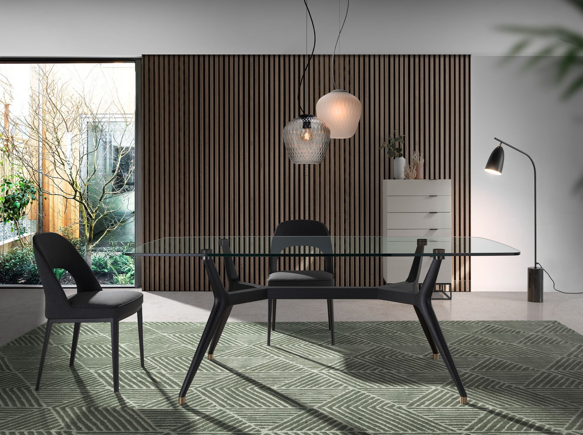 Black marble and black steel floor lamp