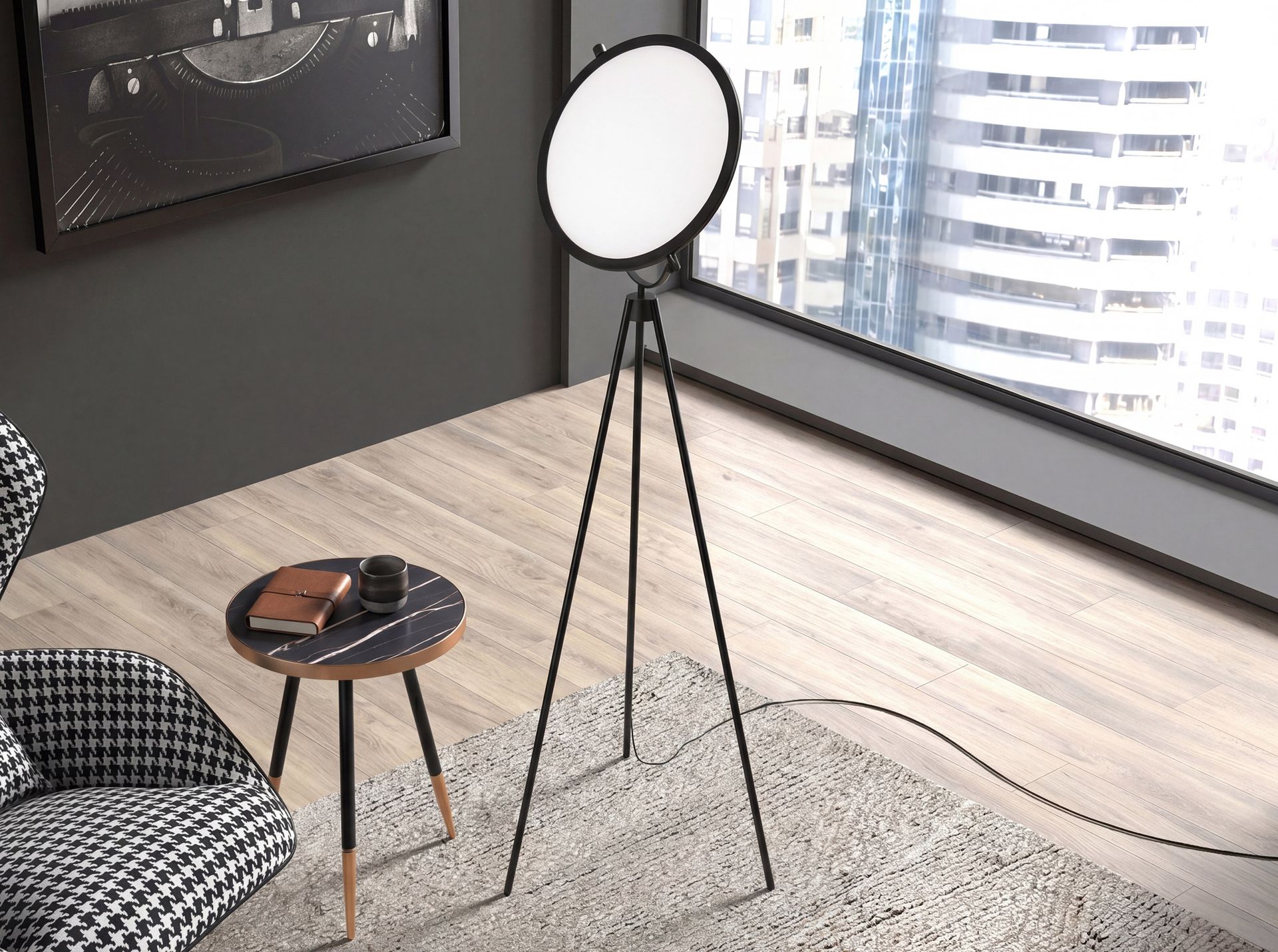 Black steel floor lamp