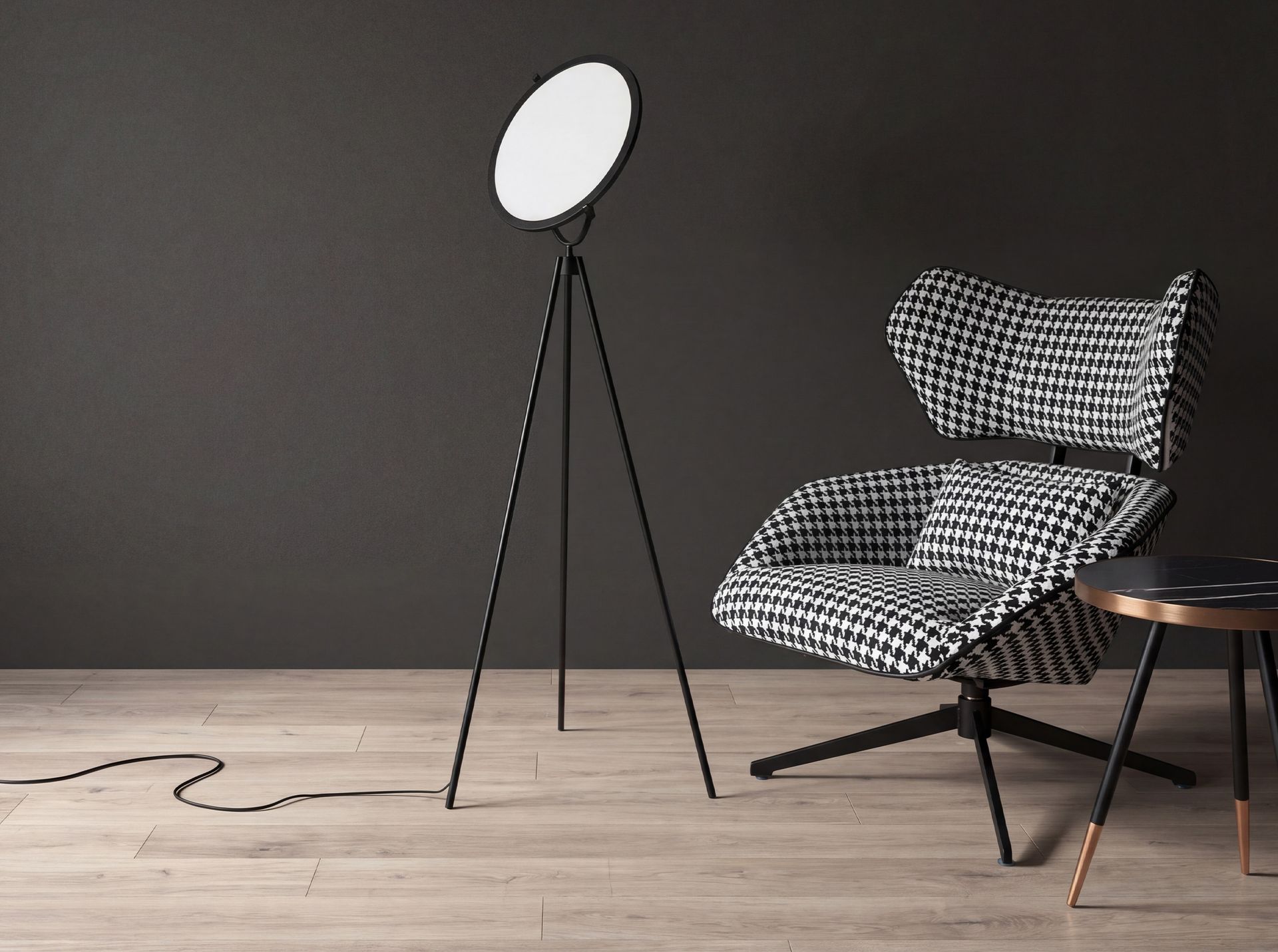 Black steel floor lamp