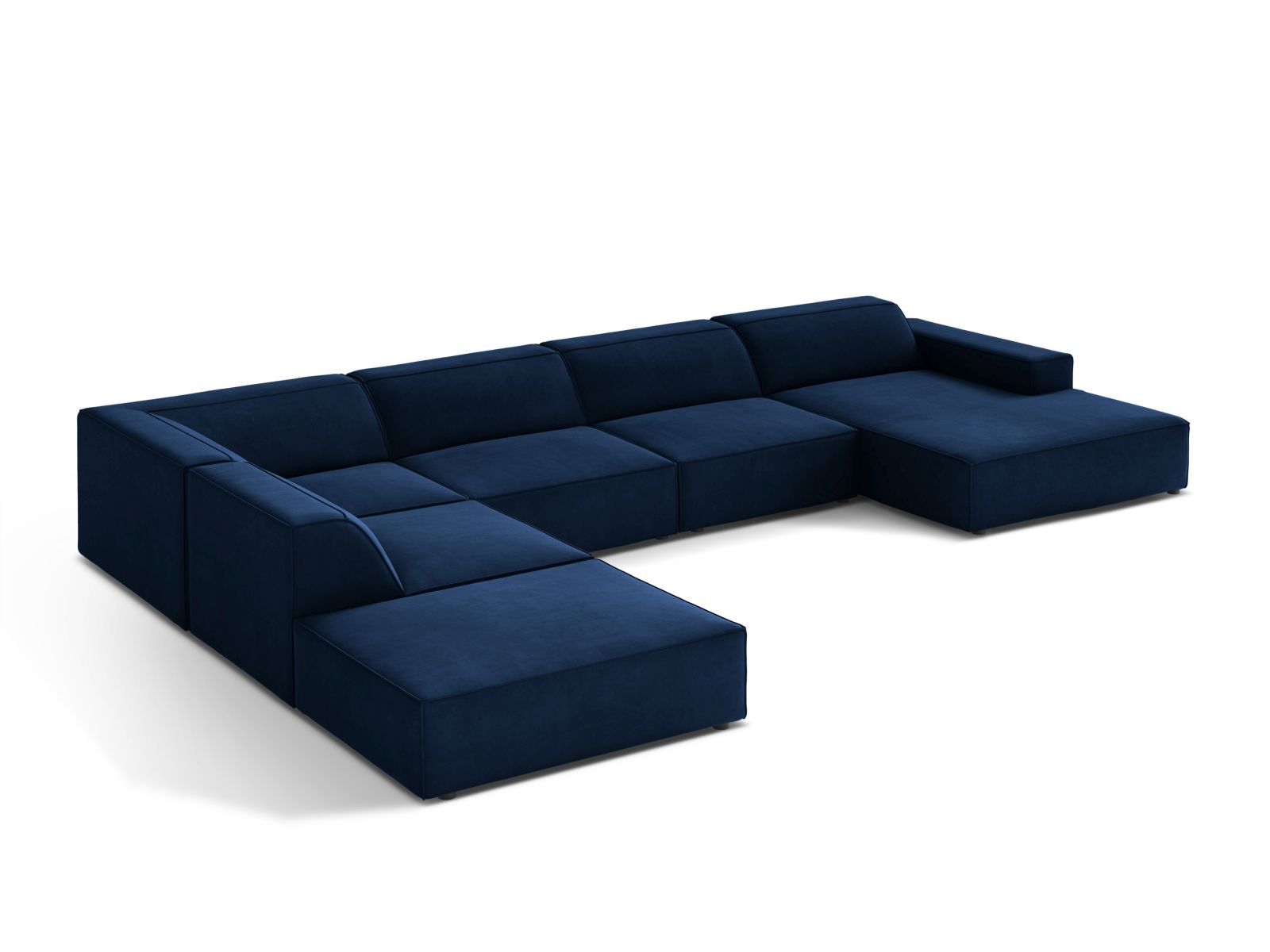Velvet Modular Panoramic Left Corner Sofa, "Jodie", 7 Seats, 361x258x77