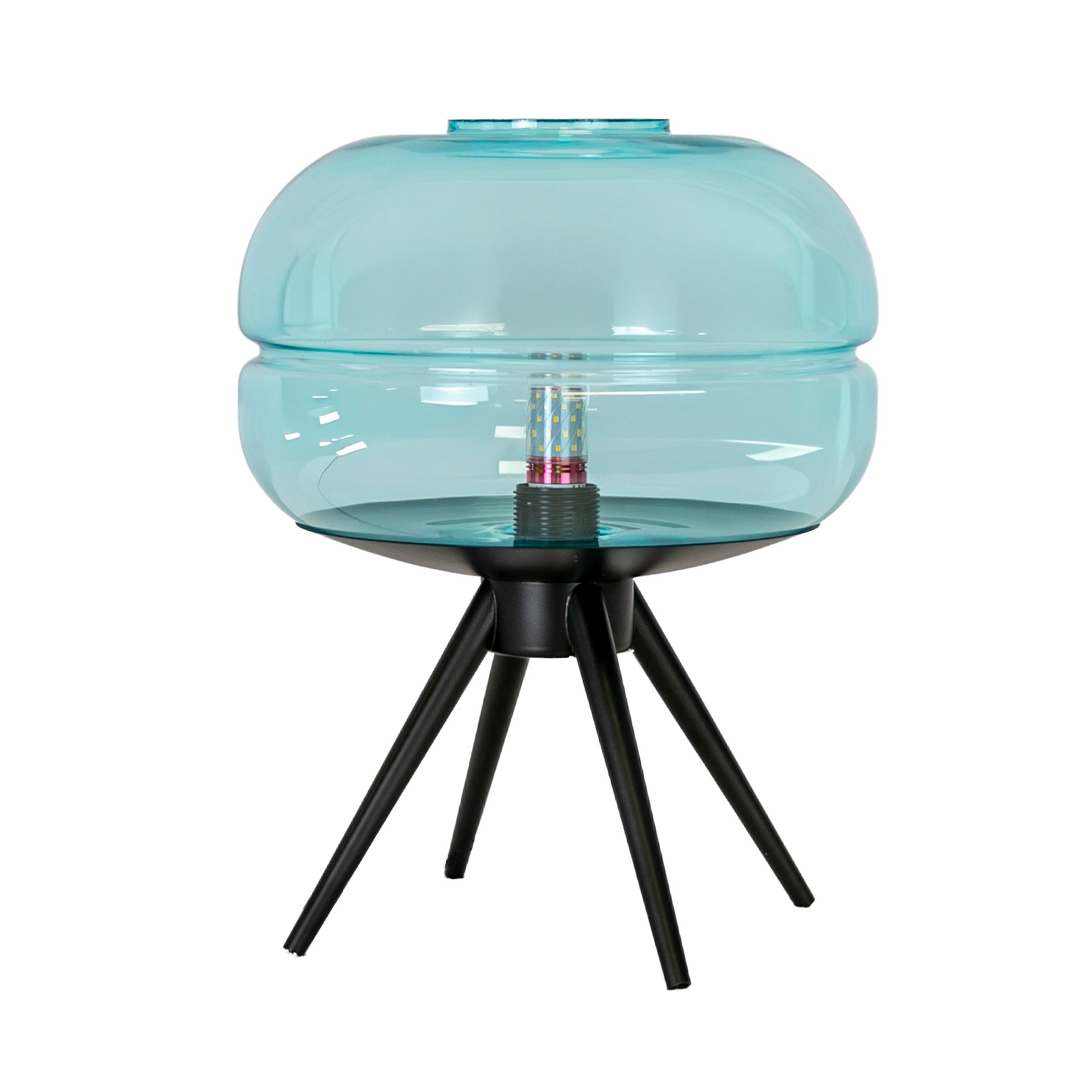 Blue glass and black steel table lamp