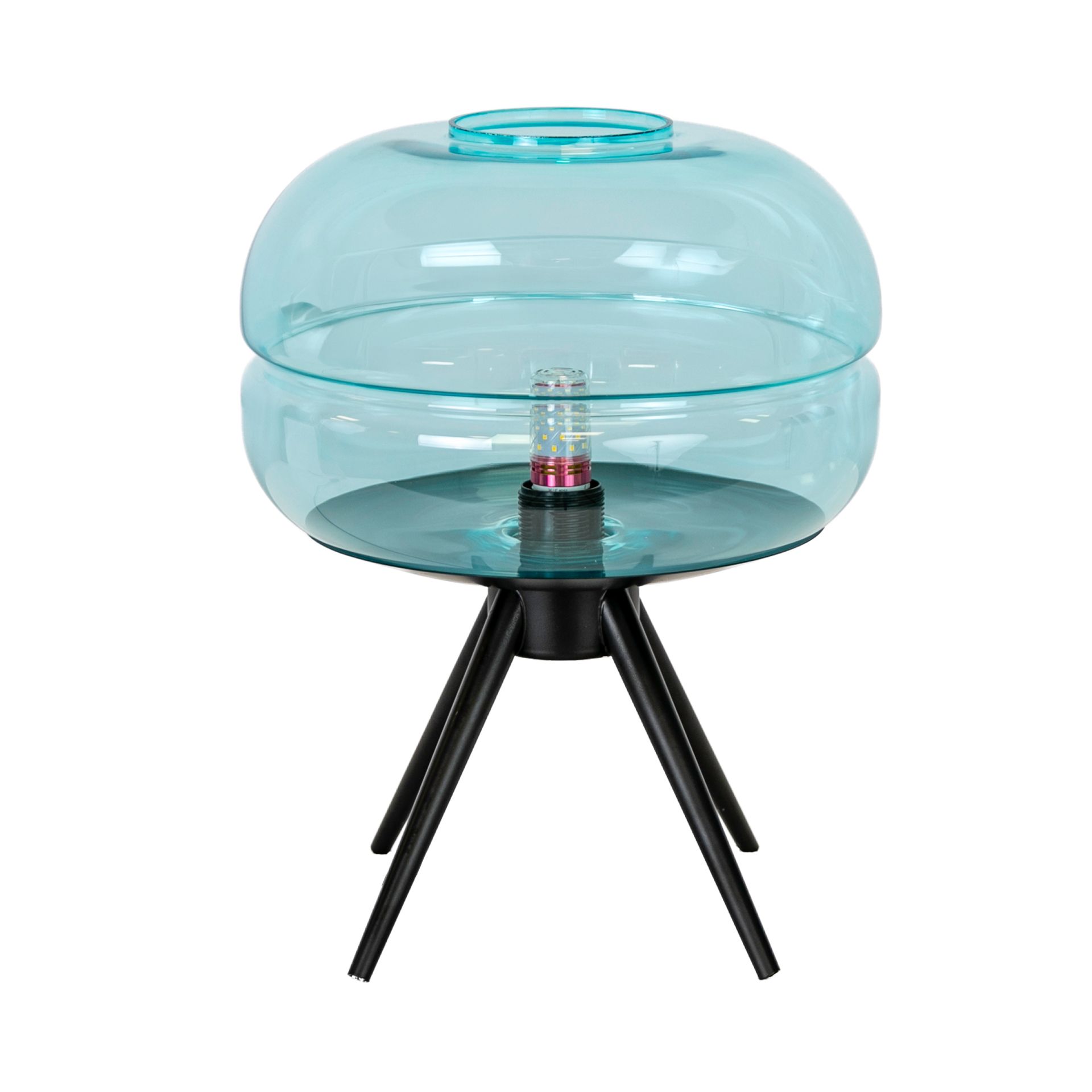 Blue glass and black steel table lamp