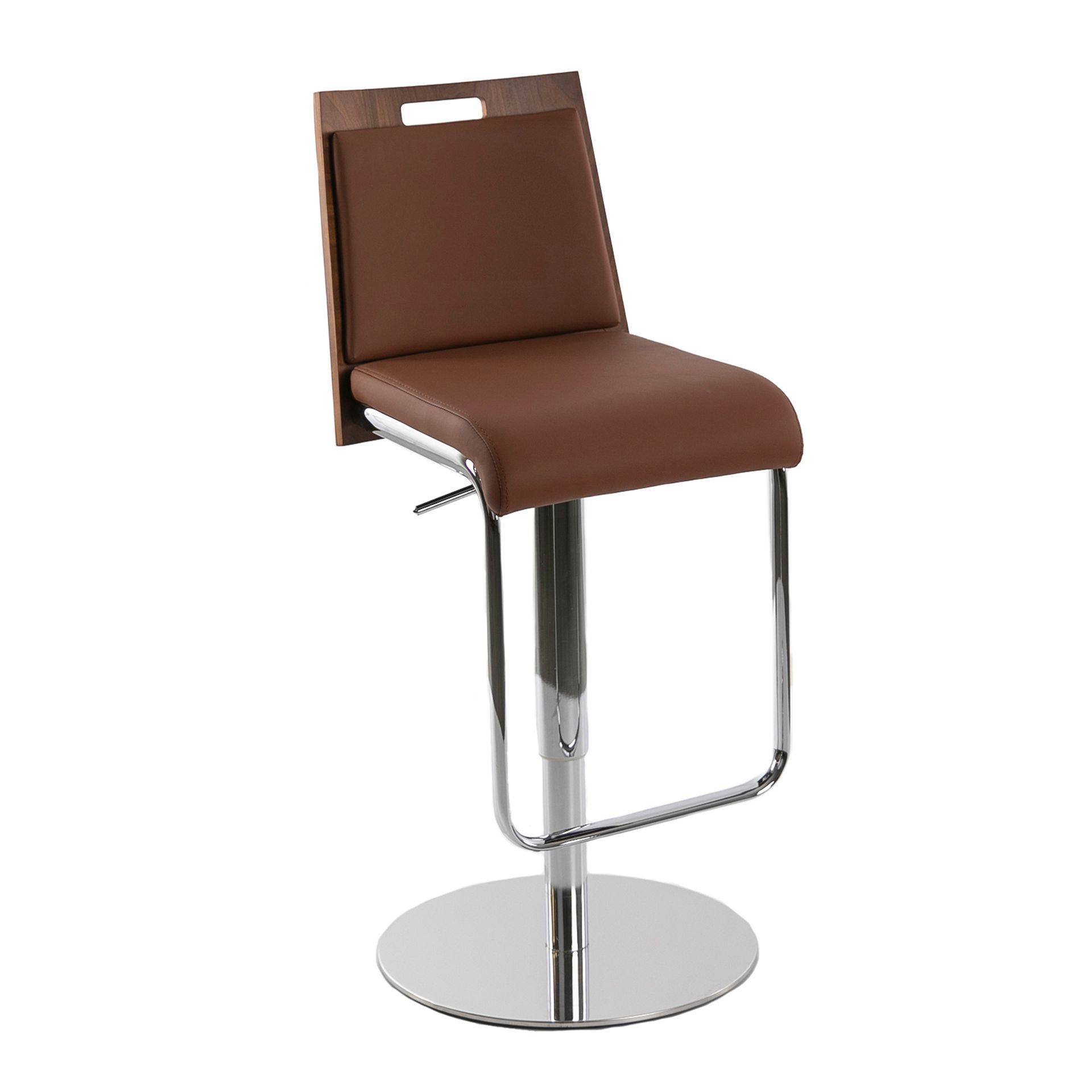 Brown and walnut leatherette swivel stool