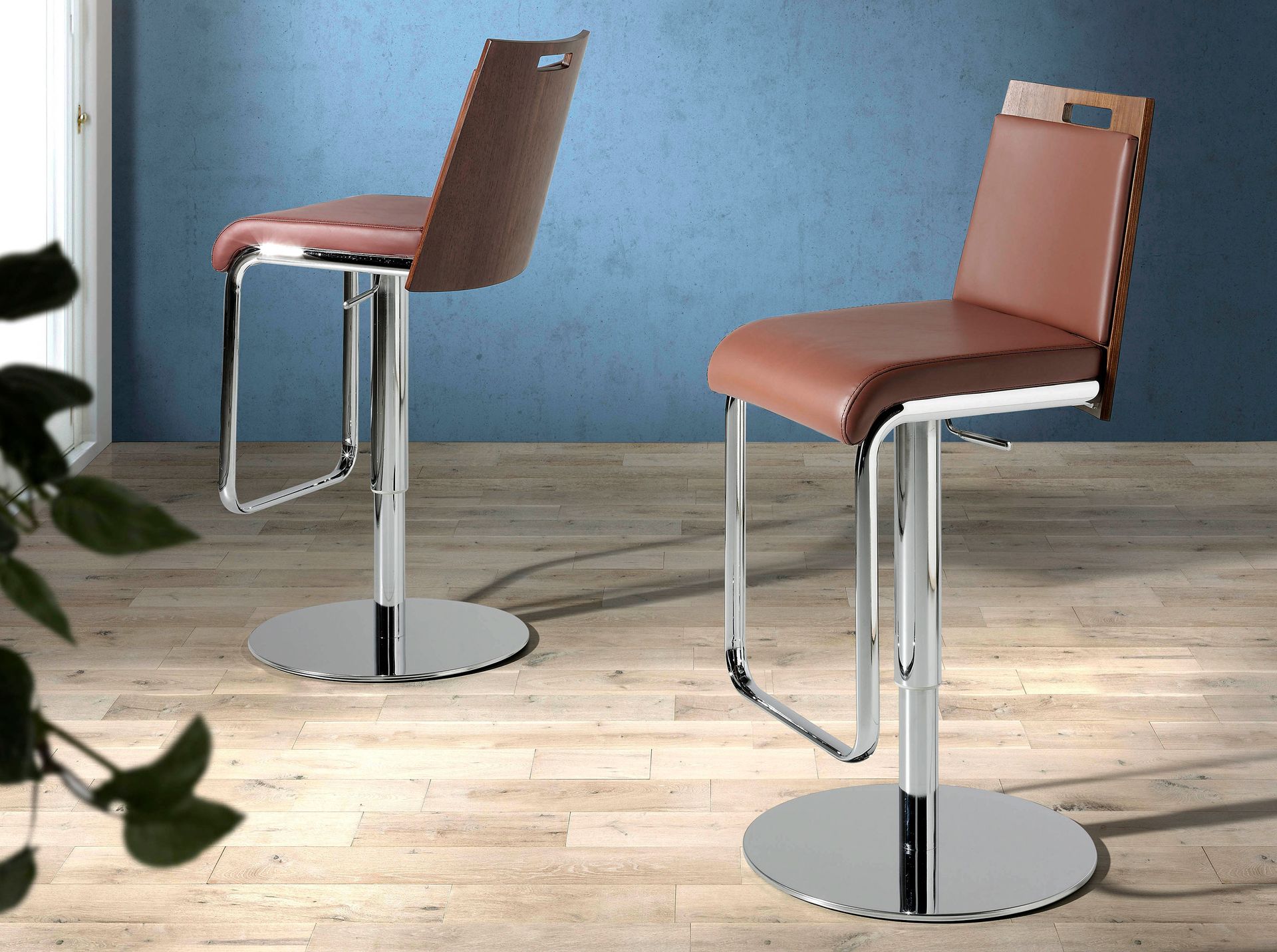 Brown and walnut leatherette swivel stool