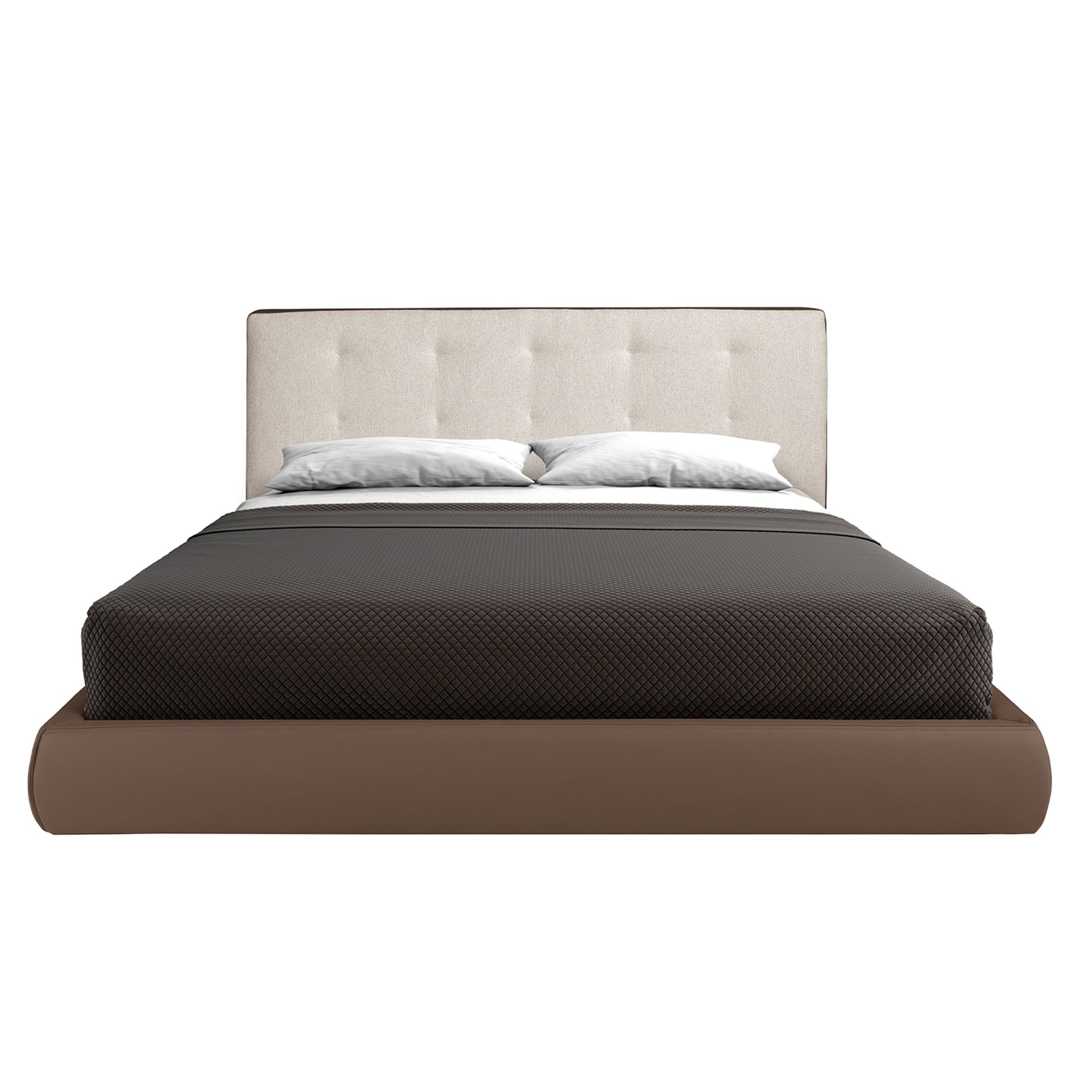 Brown fabric and brown leatherette  upholstered bed