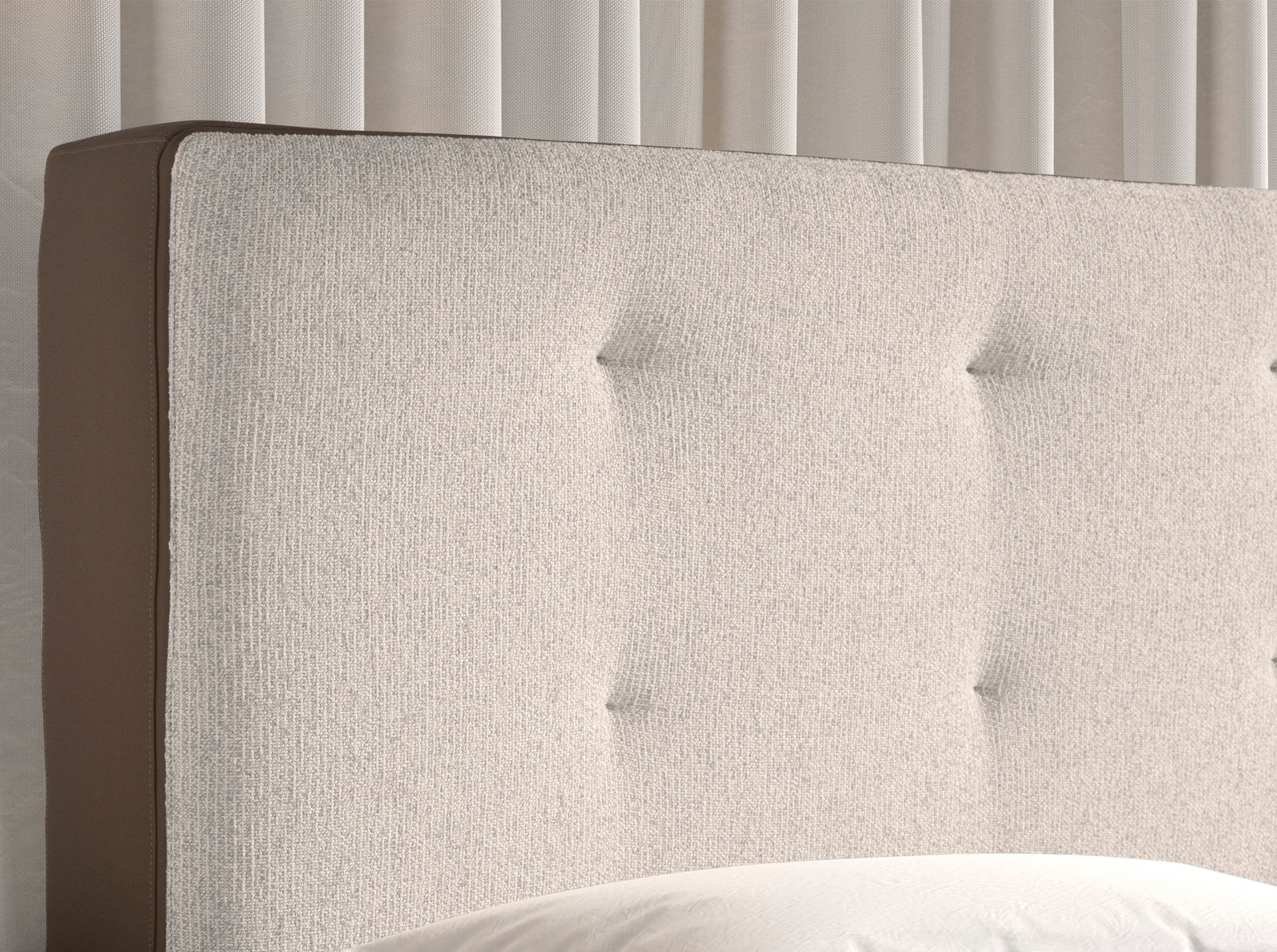 Brown fabric and brown leatherette  upholstered bed