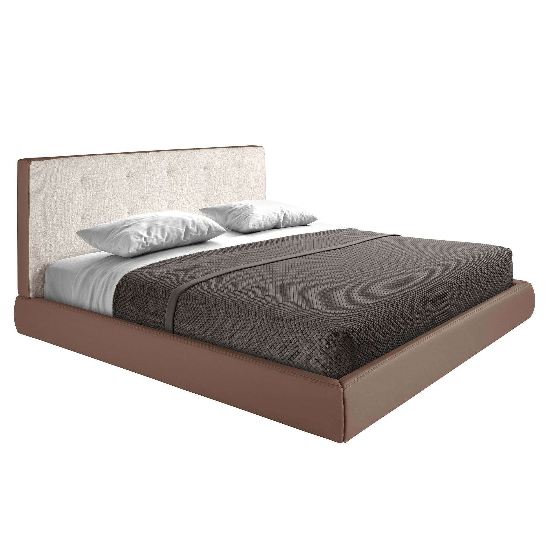 Brown fabric and brown leatherette  upholstered bed