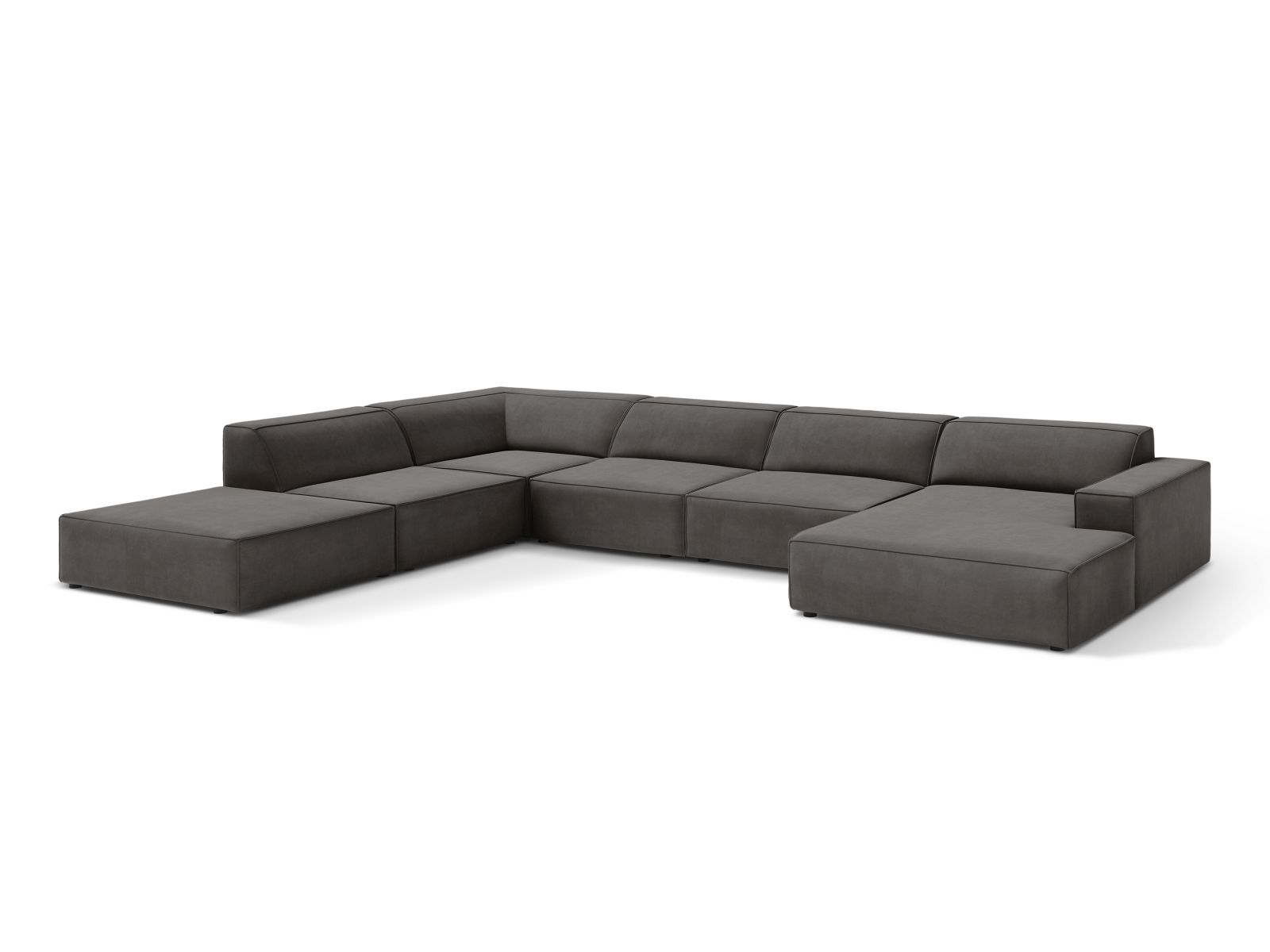 Velvet Modular Panoramic Left Corner Sofa, "Jodie", 7 Seats, 361x258x77