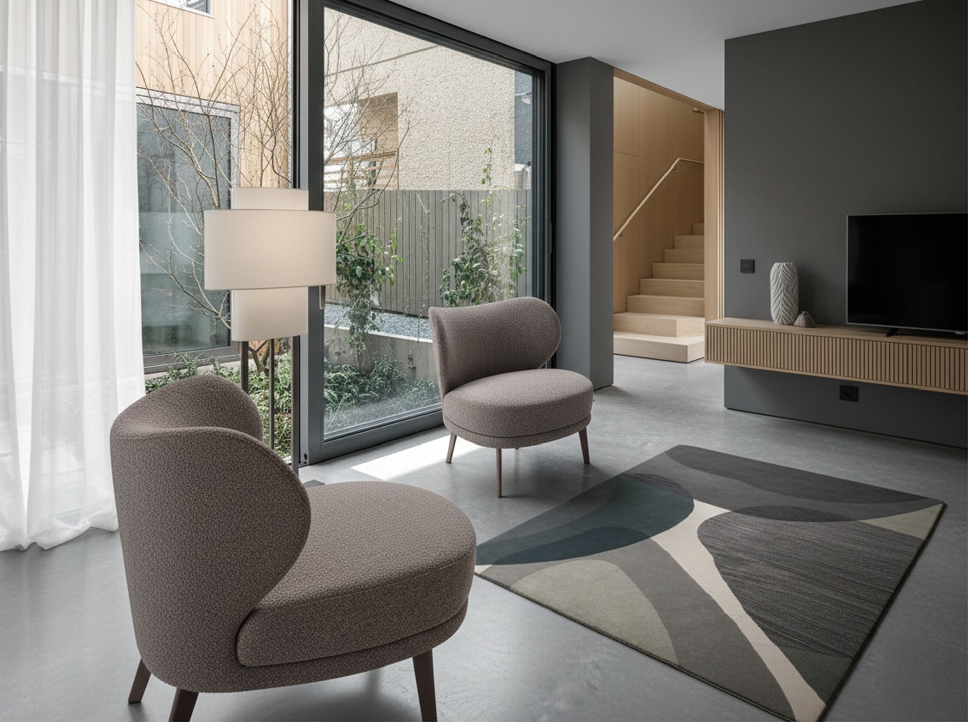 Brown fabric armchair
