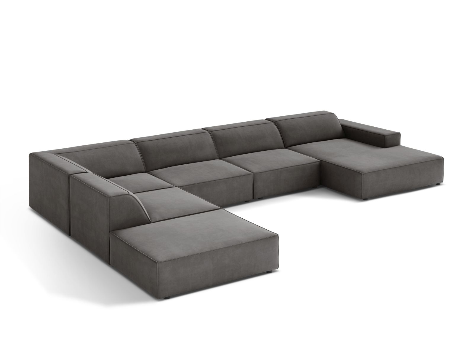 Velvet Modular Panoramic Left Corner Sofa, "Jodie", 7 Seats, 361x258x77
