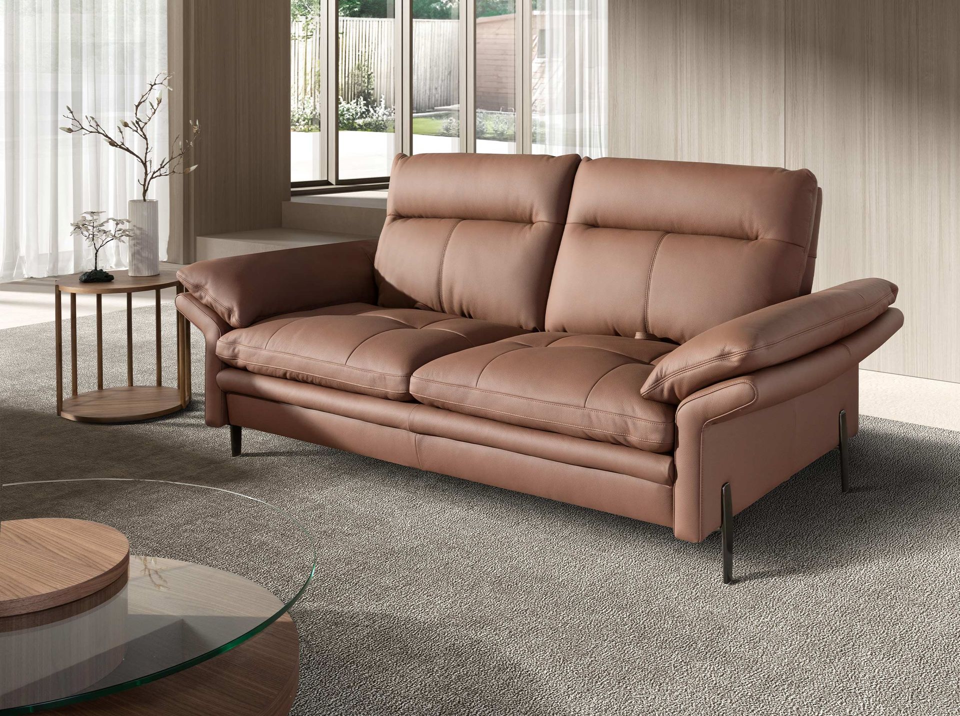 Brown leather 2-seater sofa