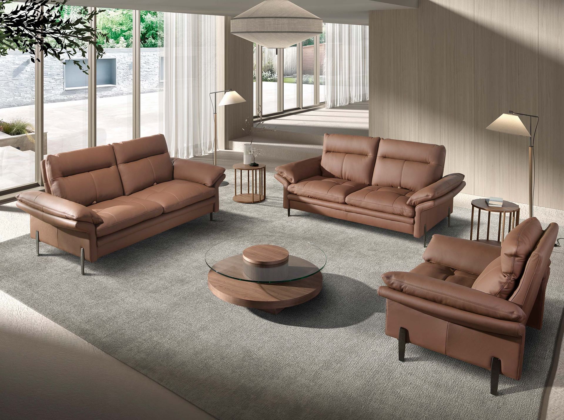 Brown leather 2-seater sofa