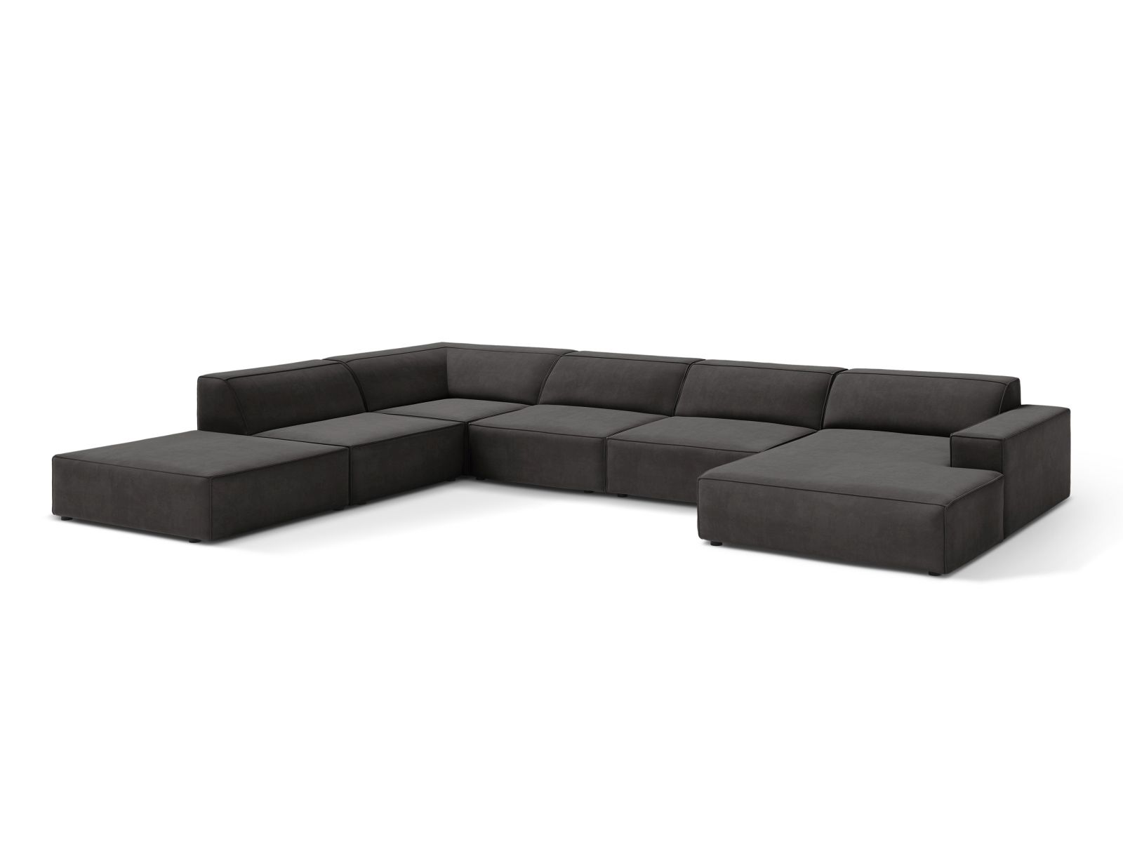 Velvet Modular Panoramic Left Corner Sofa, "Jodie", 7 Seats, 361x258x77