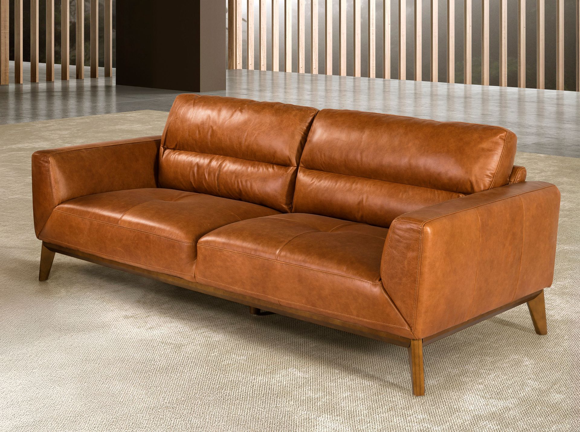Brown leather 3-seater sofa