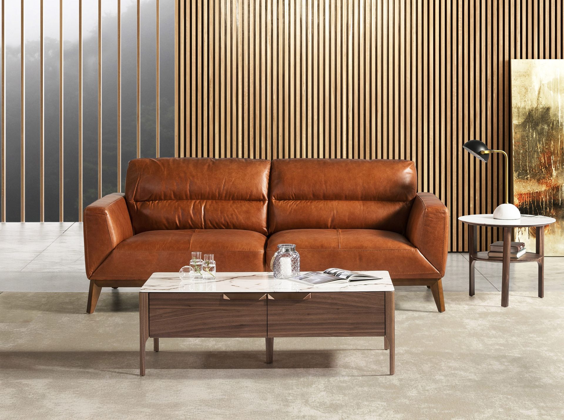 Brown leather 3-seater sofa