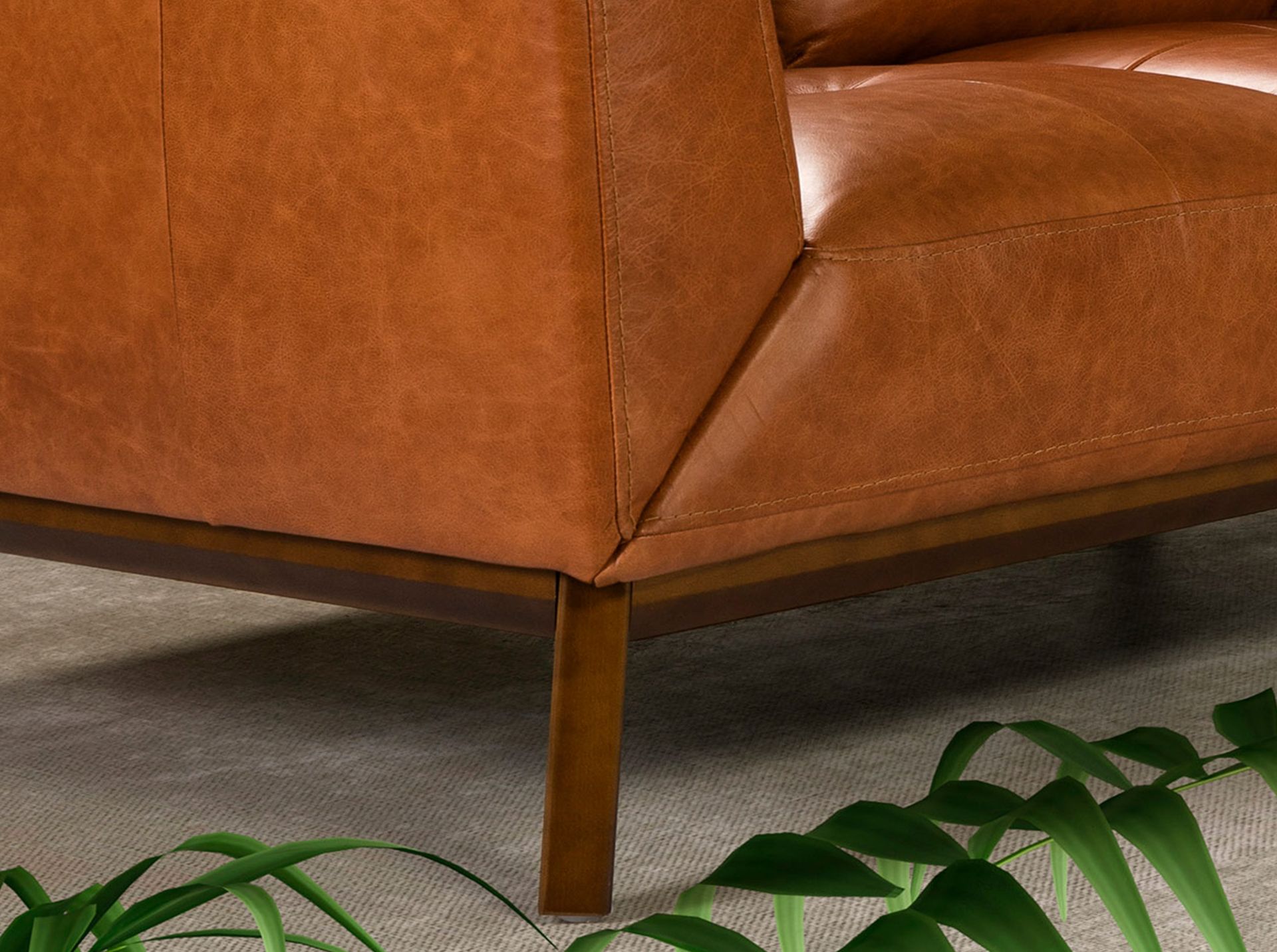 Brown leather 3-seater sofa