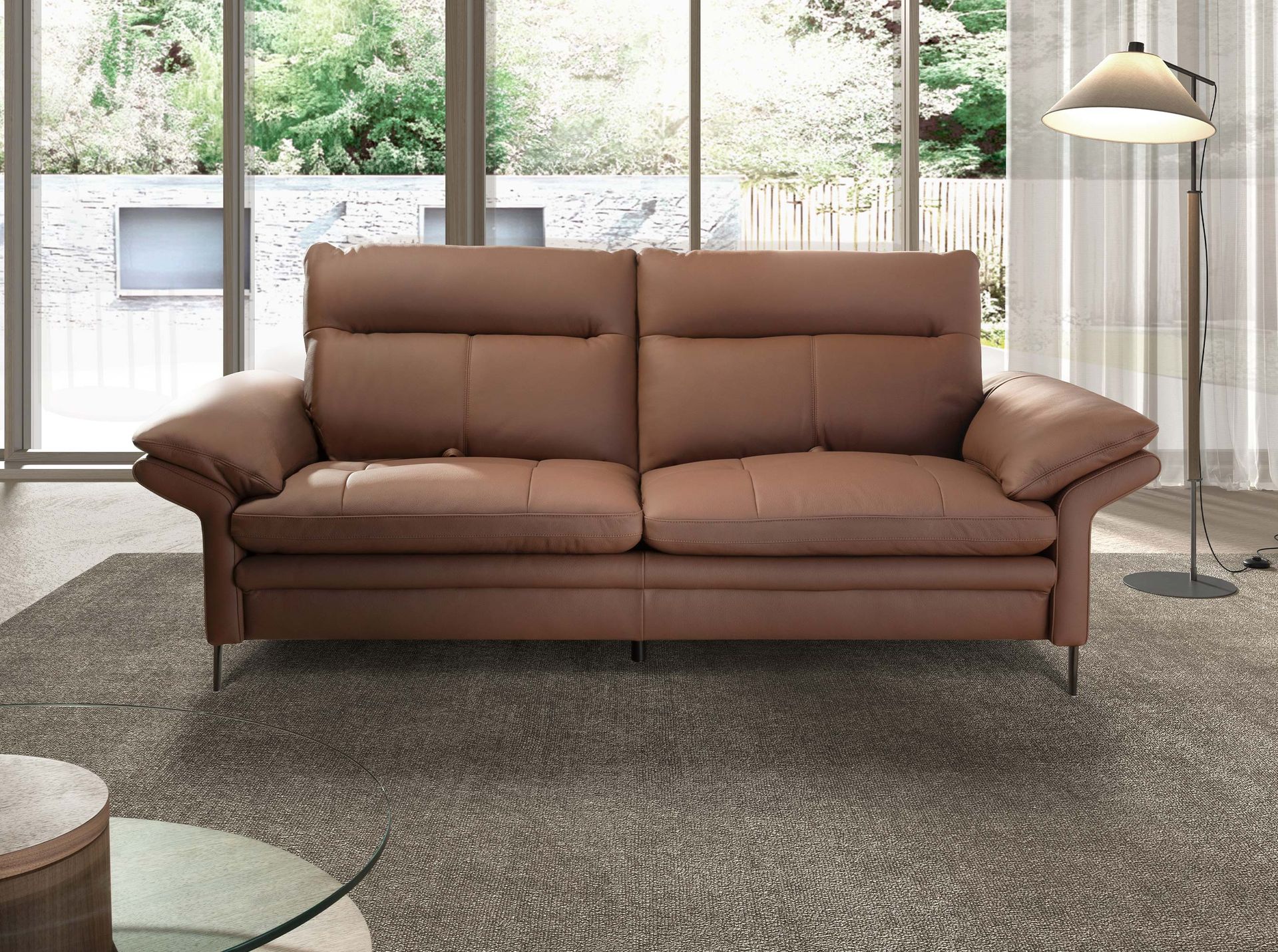 Brown leather 3-seater sofa