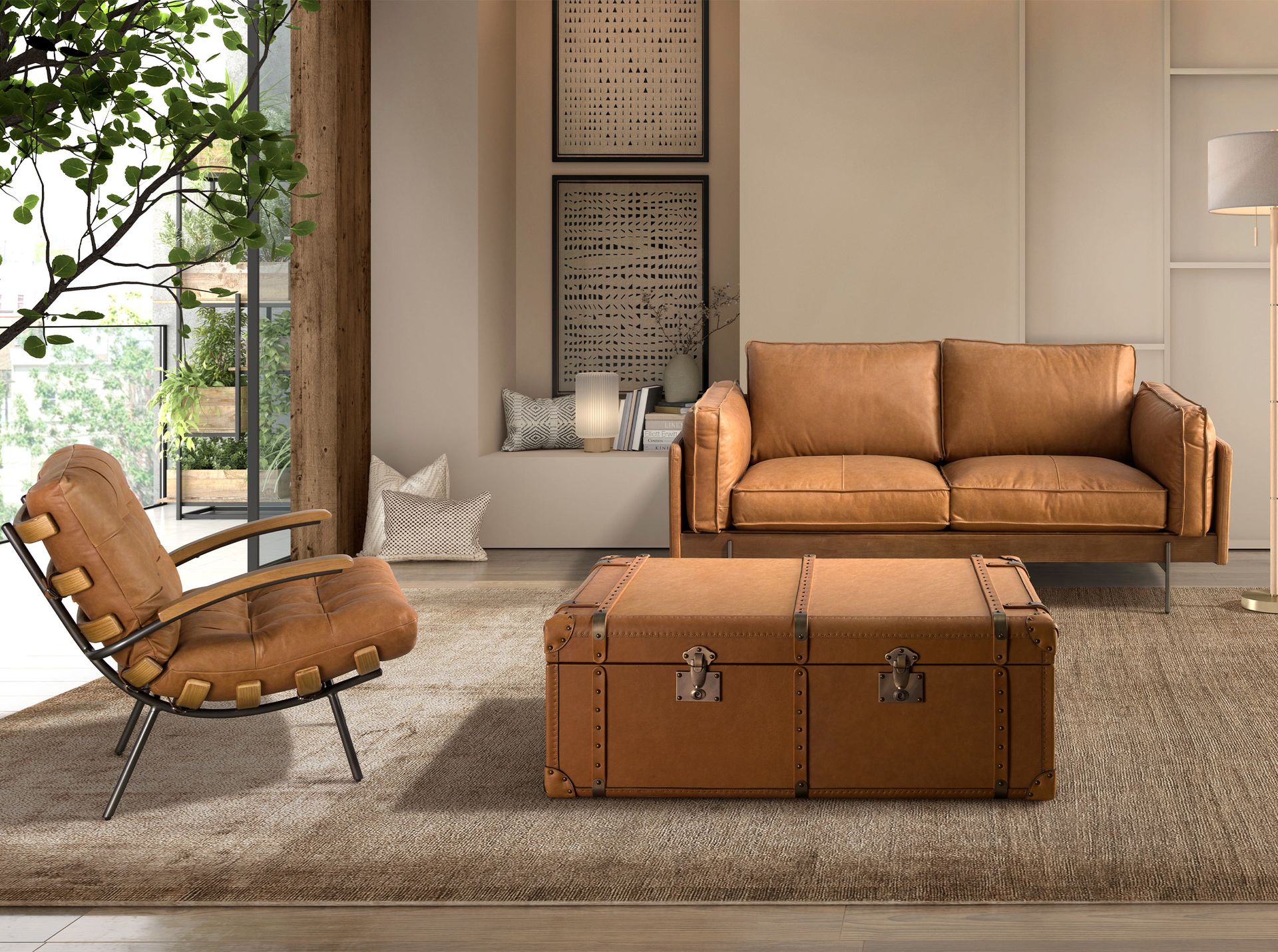 Brown leather and ash armchair
