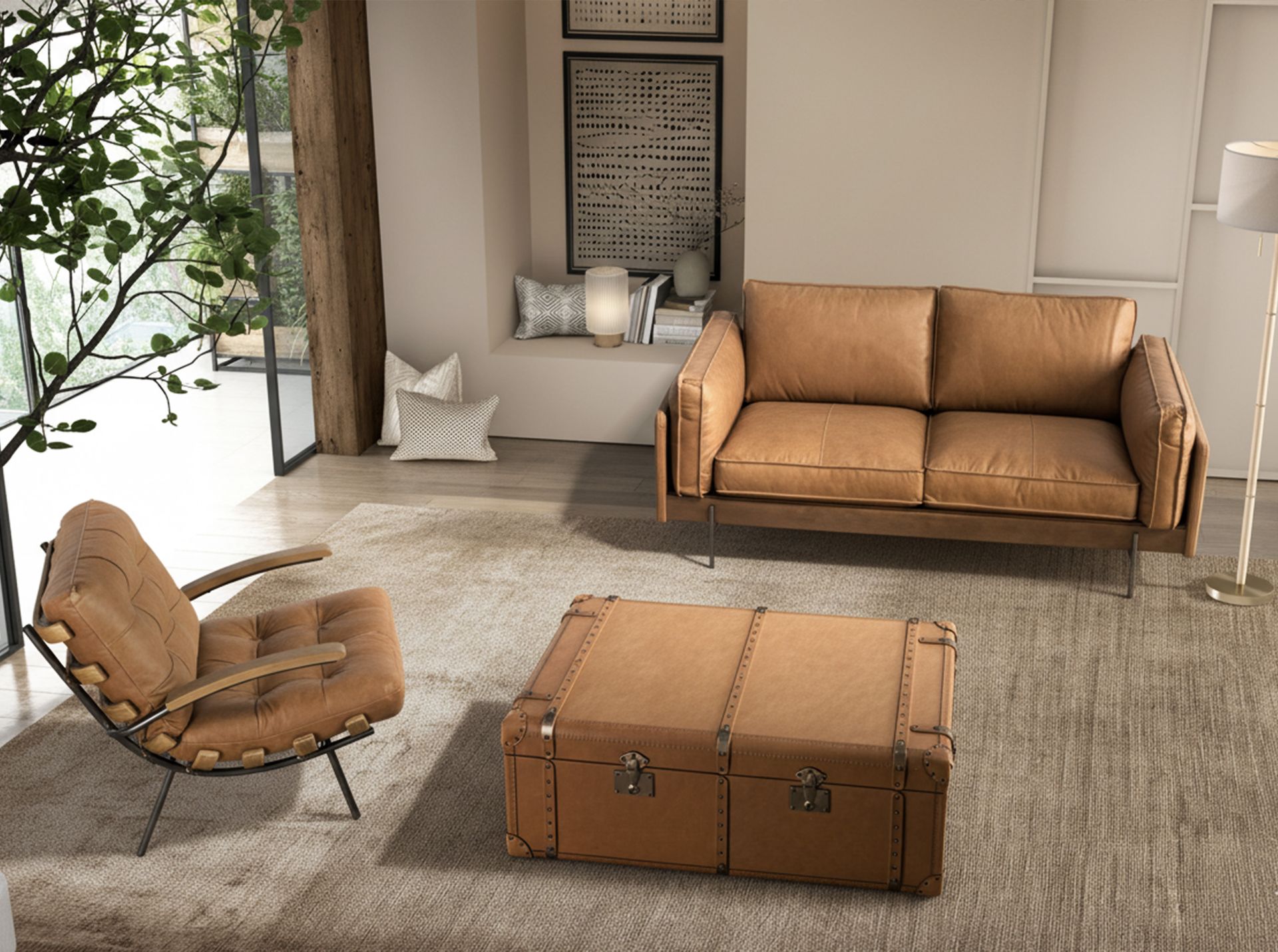 Brown leather and ash armchair