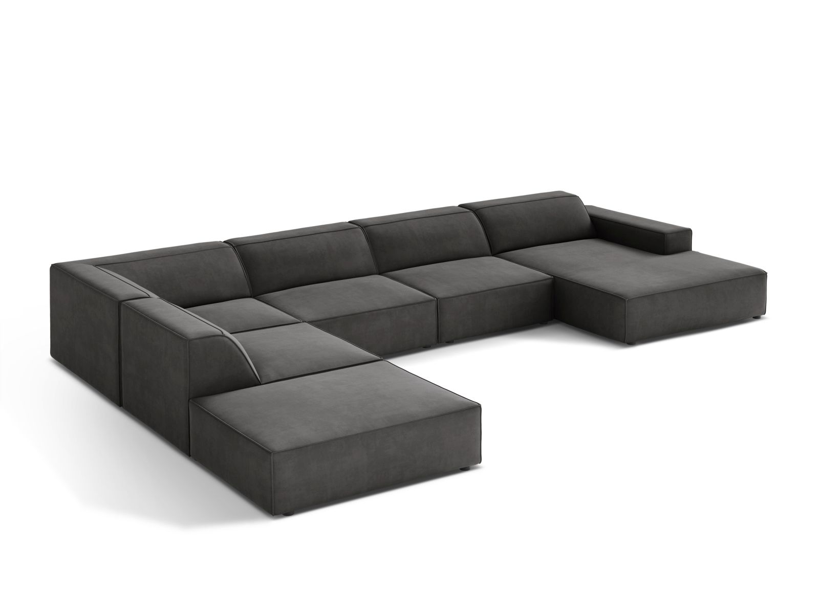 Velvet Modular Panoramic Left Corner Sofa, "Jodie", 7 Seats, 361x258x77
