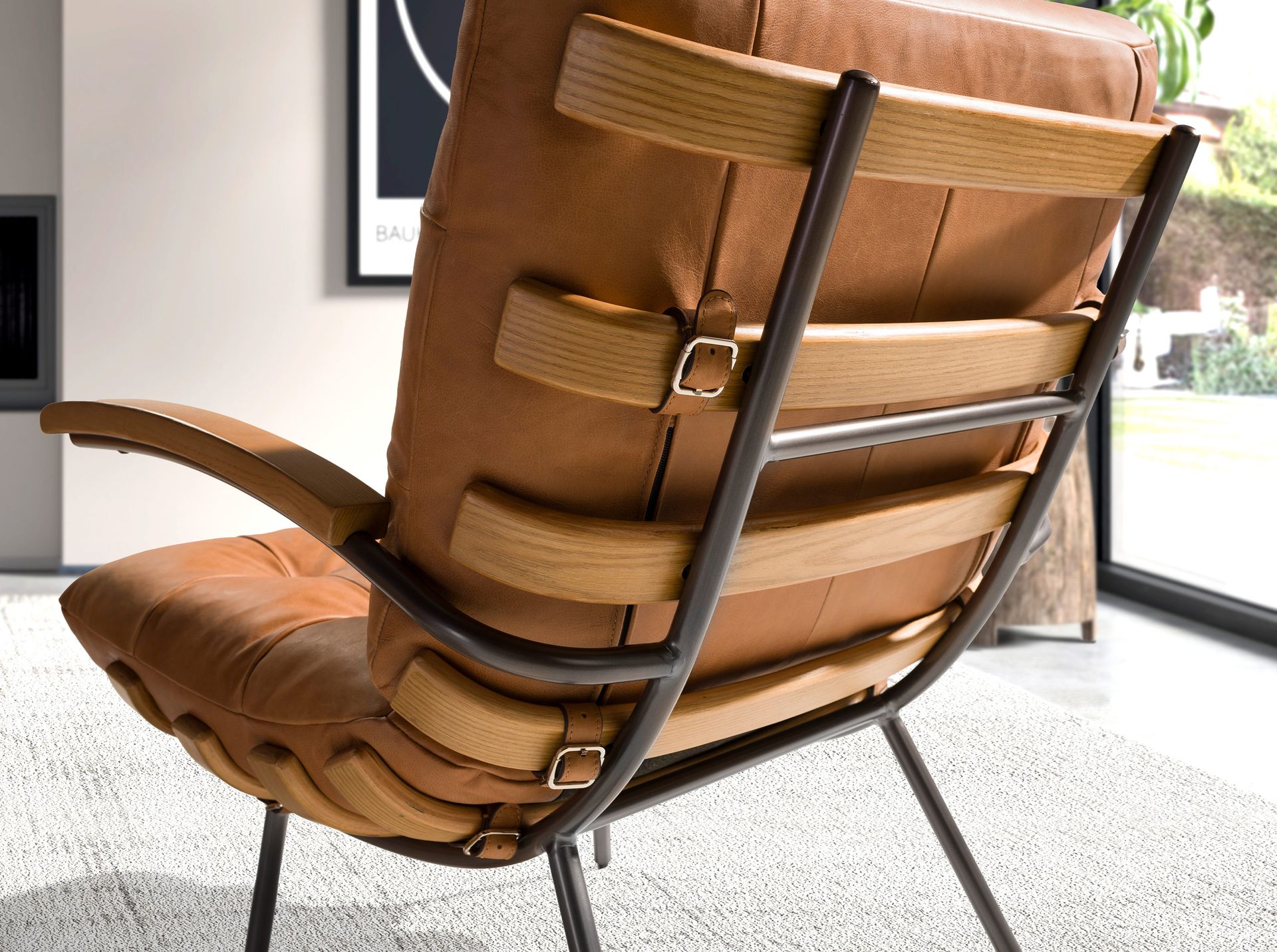 Brown leather and ash armchair