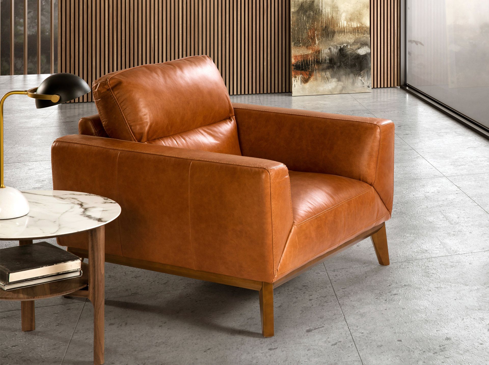 Brown leather armchair