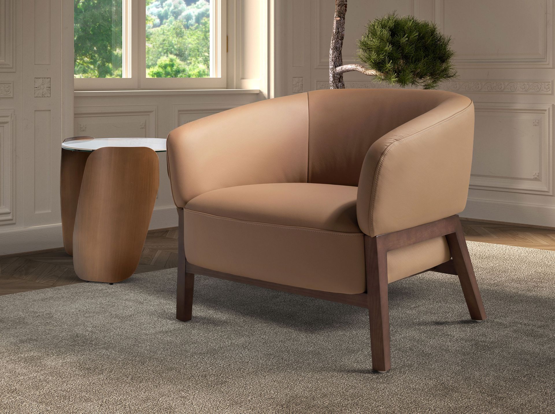 Brown leather armchair