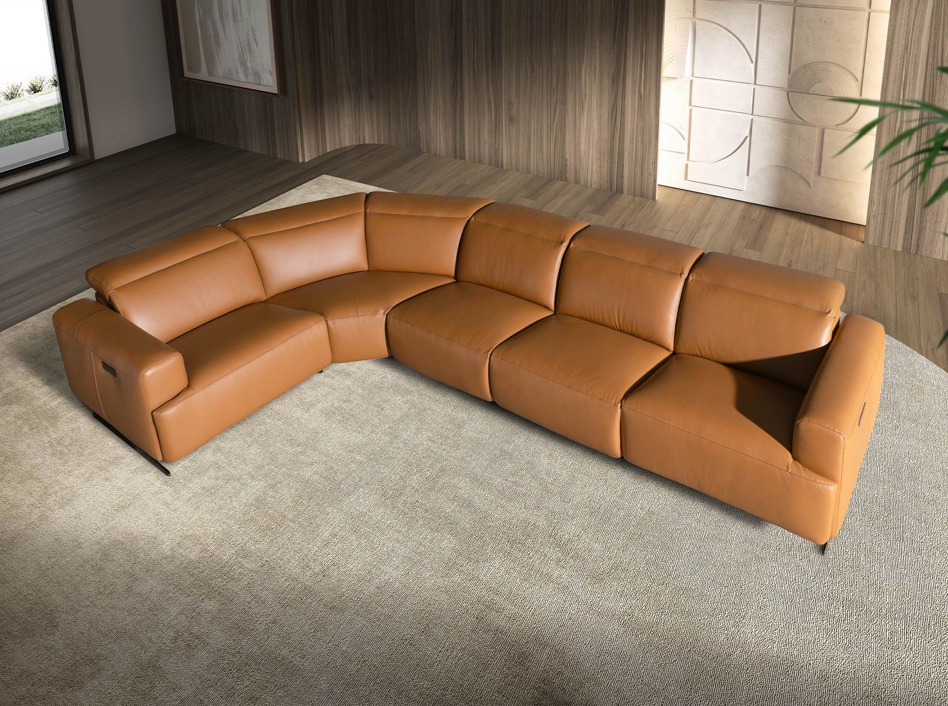 Brown leather modular relax corner sofa