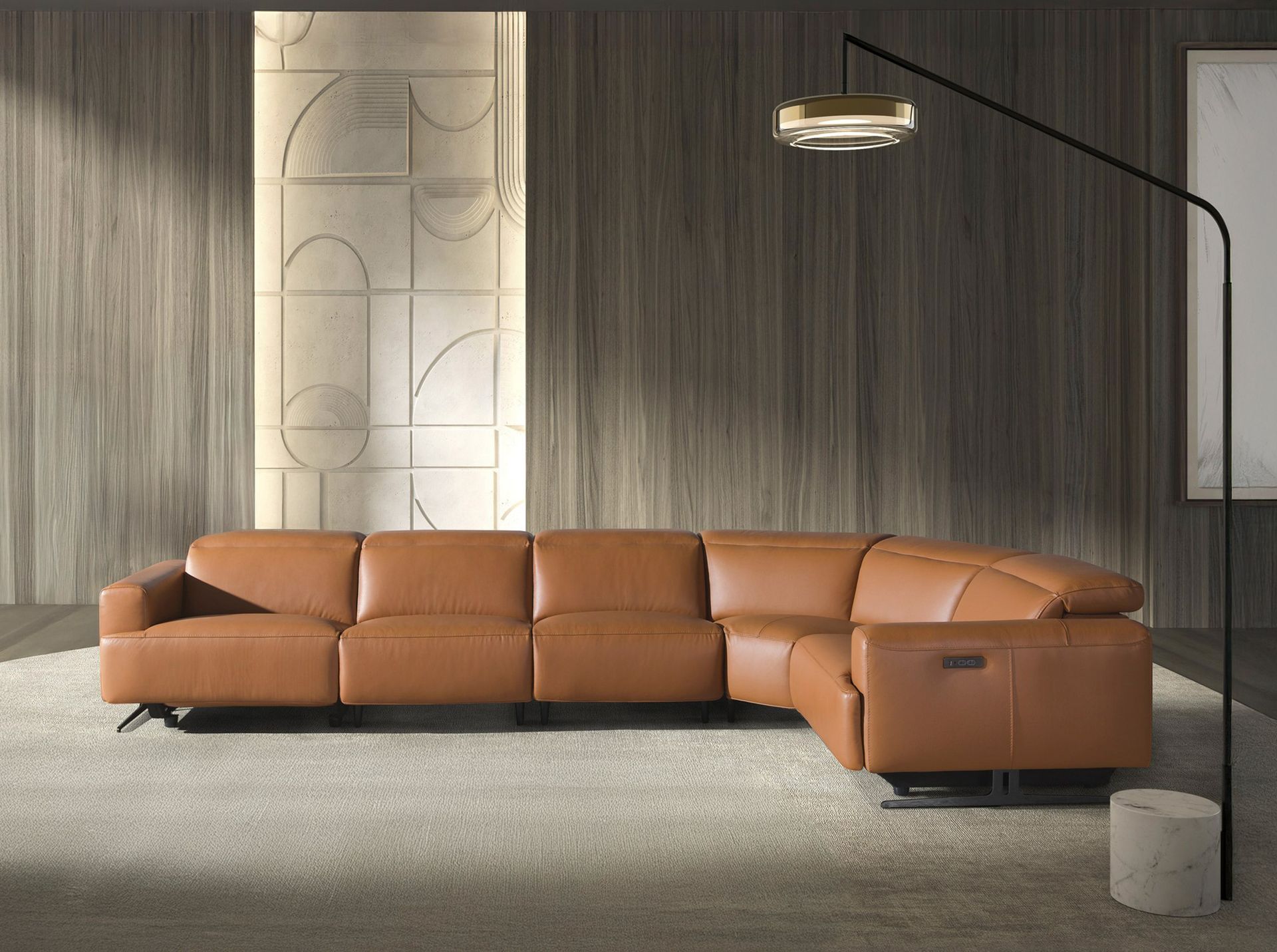 Brown leather modular relax corner sofa