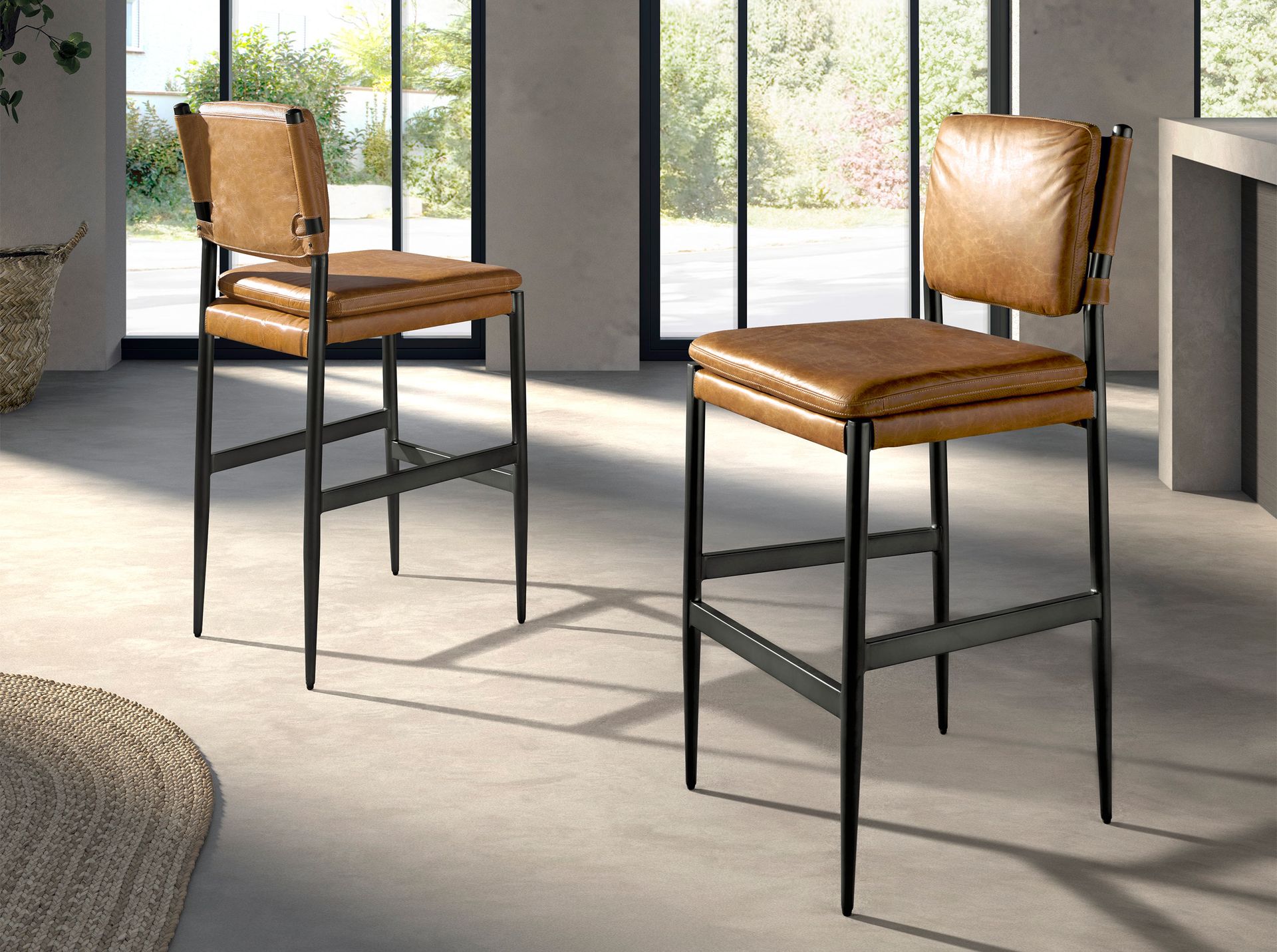 Brown leather stool