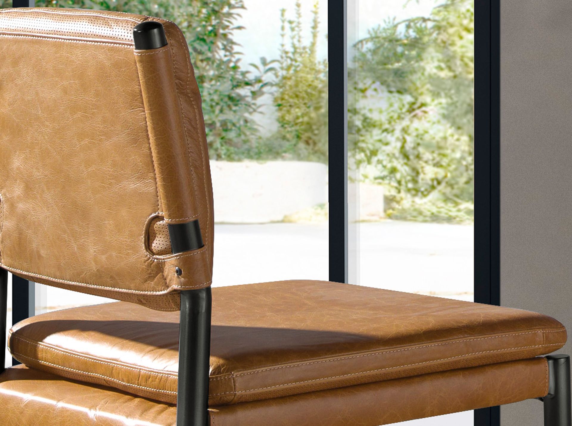 Brown leather stool