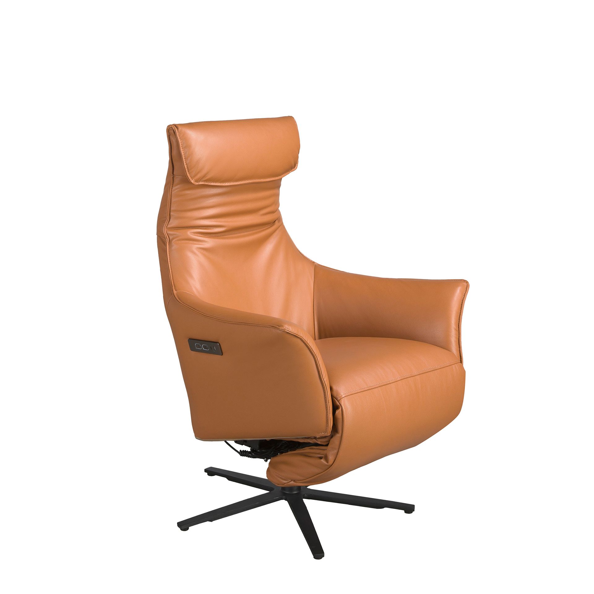 Brown leather swivel armchair