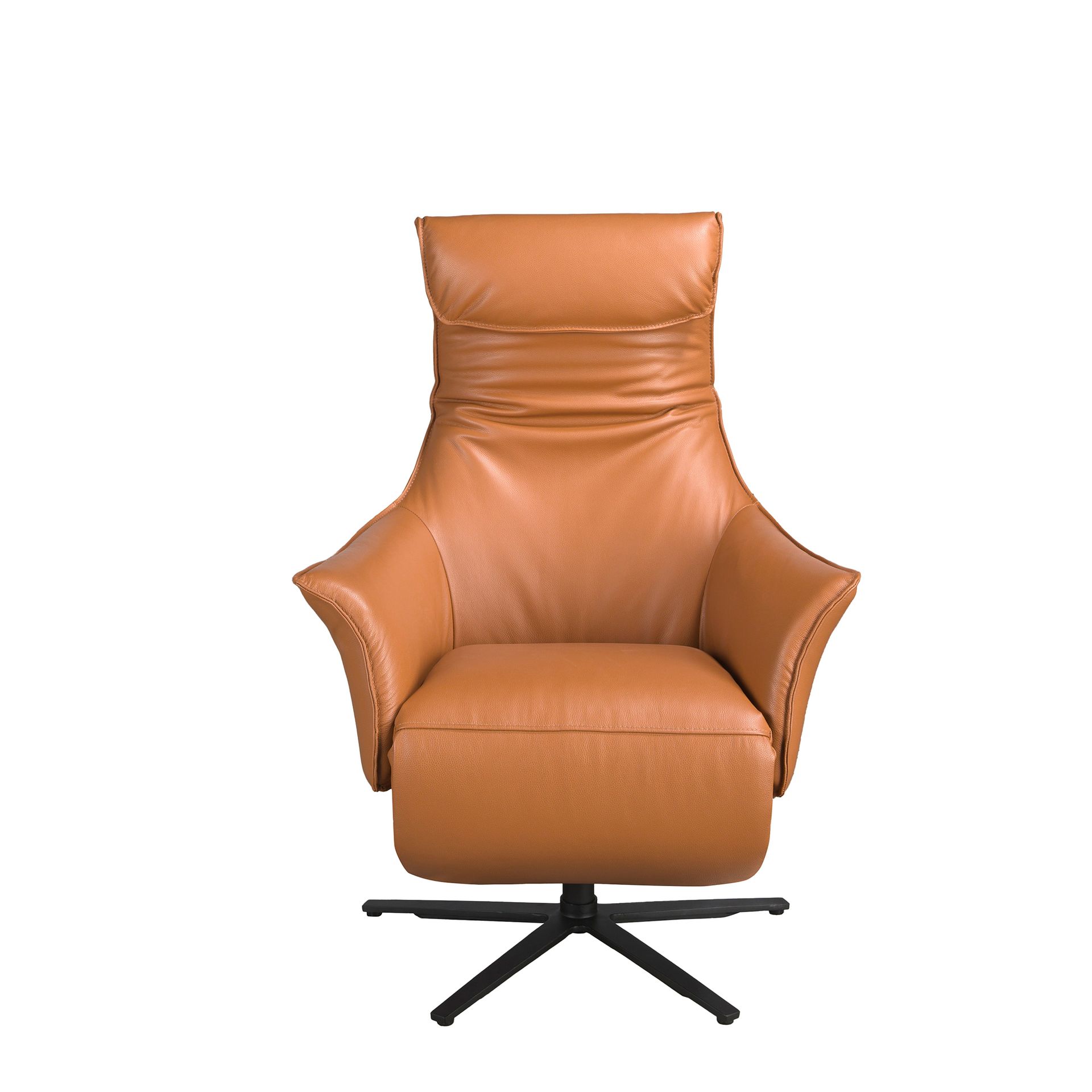 Brown leather swivel armchair