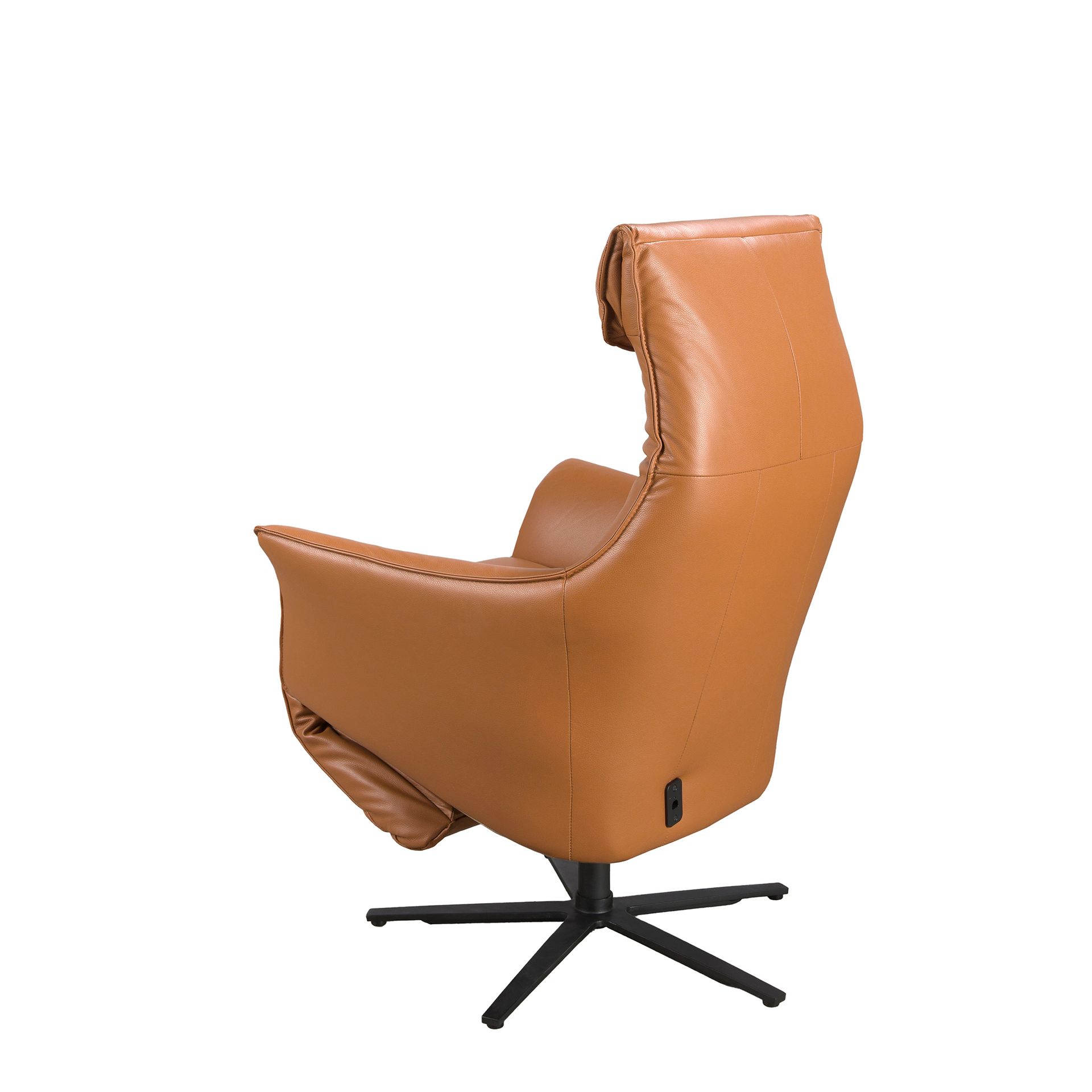 Brown leather swivel armchair