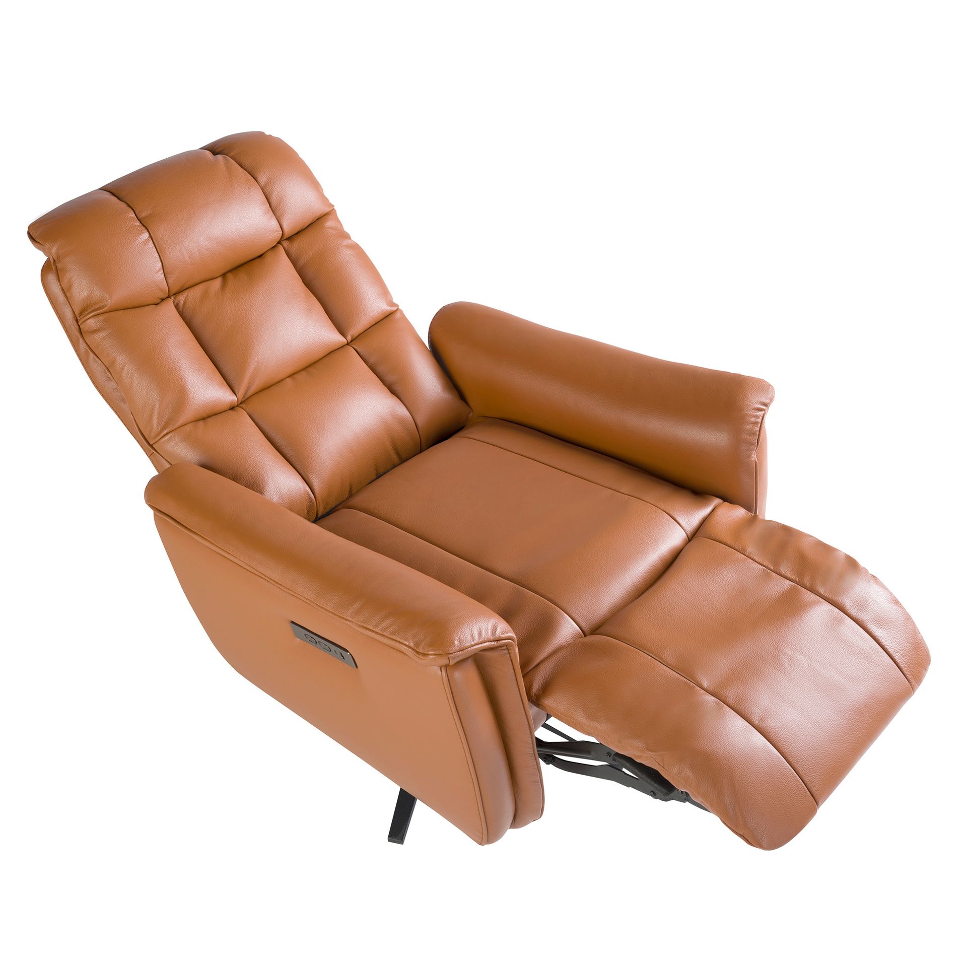 Brown leather swivel armchair