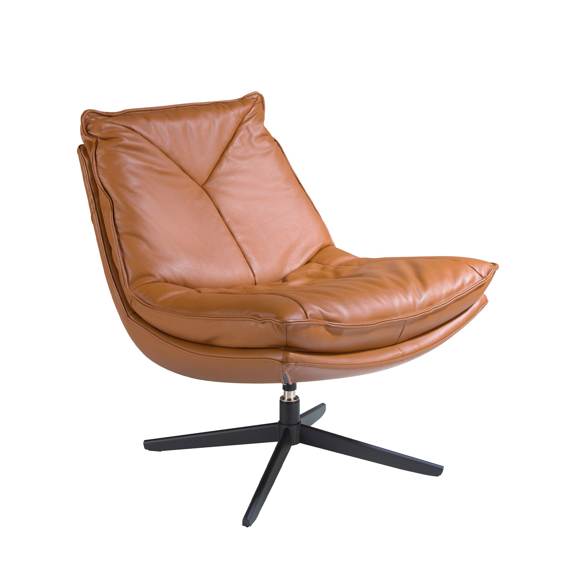Brown leather swivel armchair