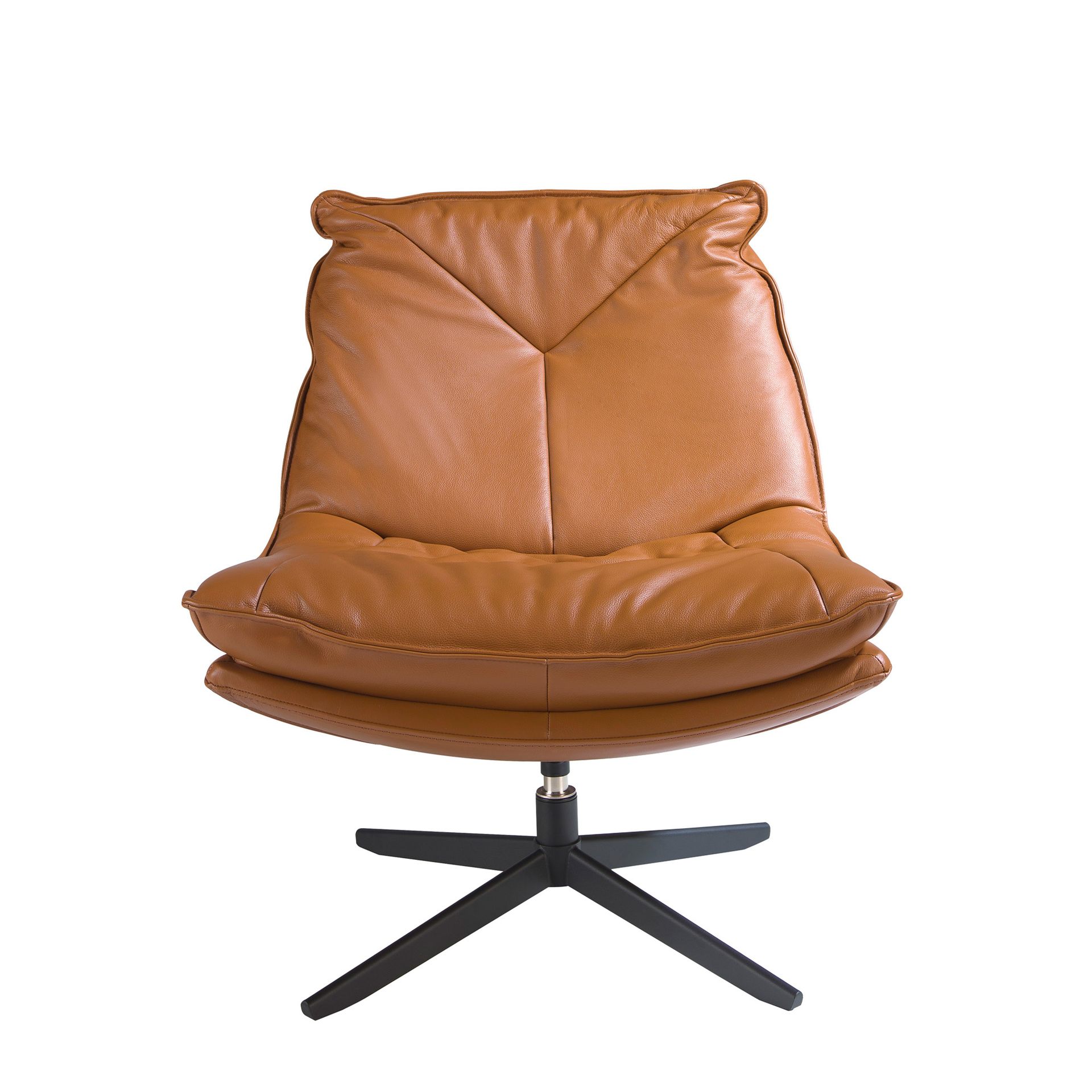 Brown leather swivel armchair