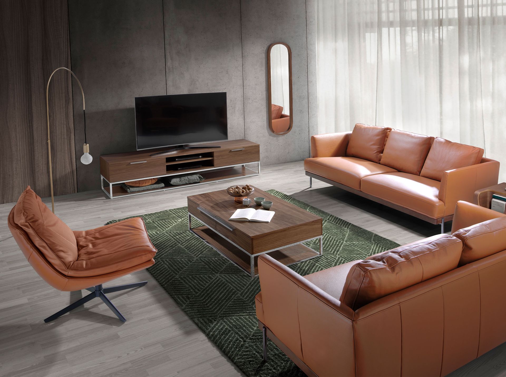 Brown leather swivel armchair