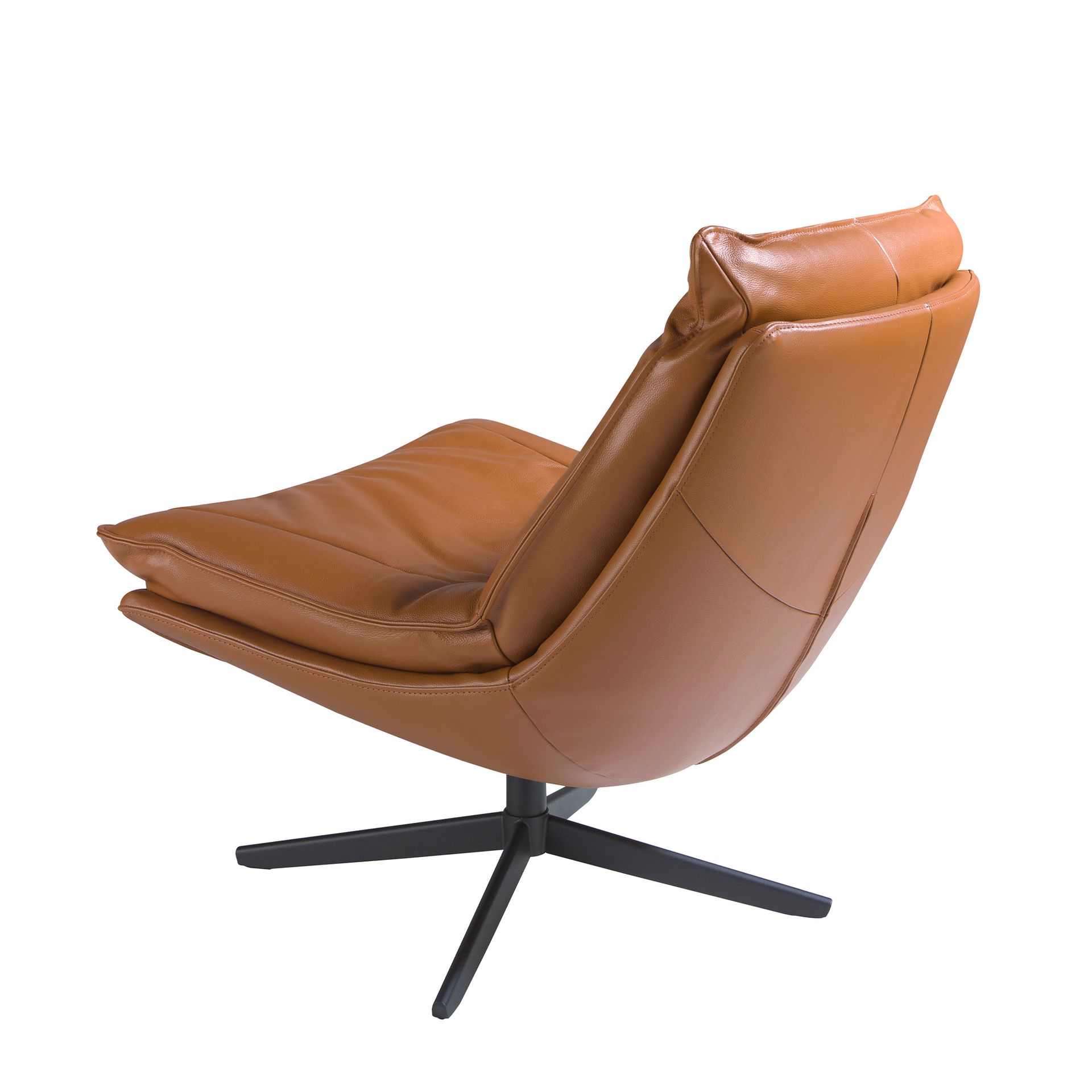 Brown leather swivel armchair