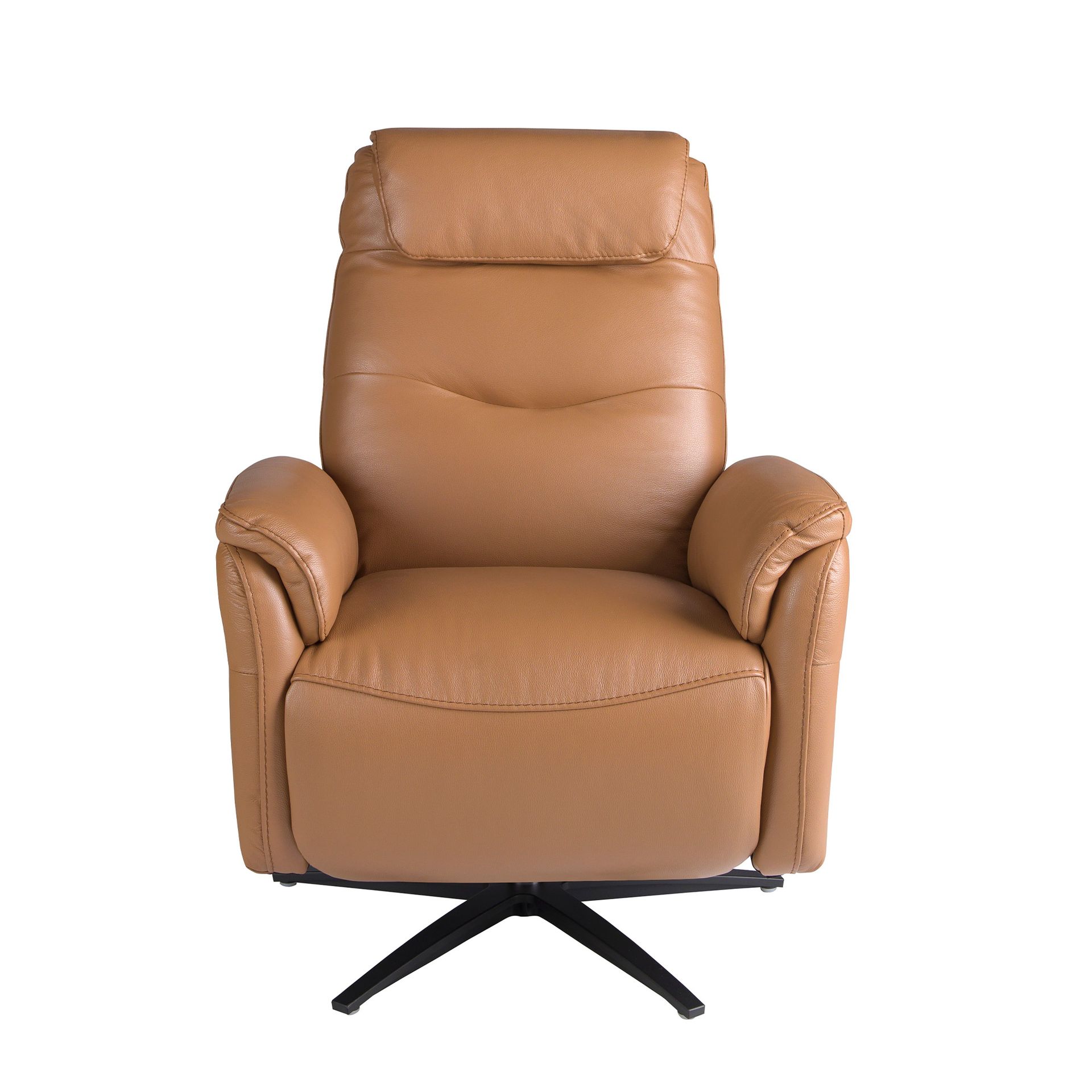 Brown leather swivel armchair