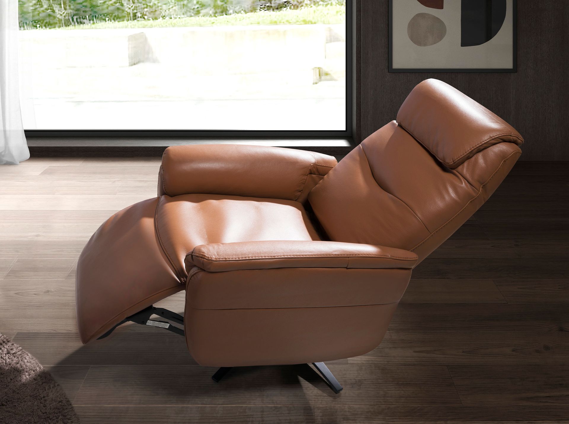 Brown leather swivel armchair