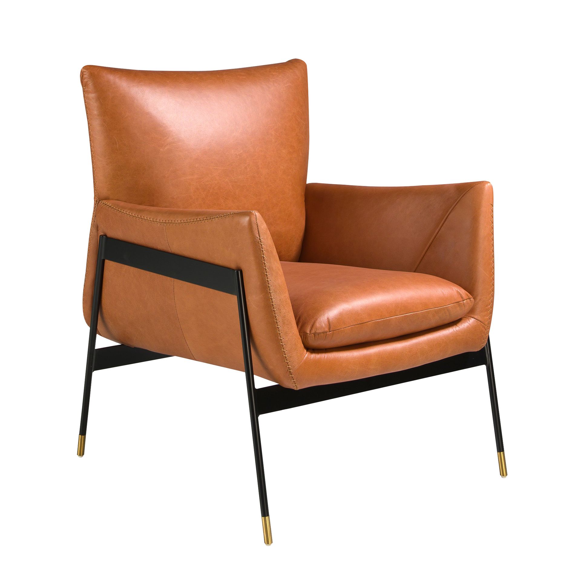 Brown leather swivel armchair