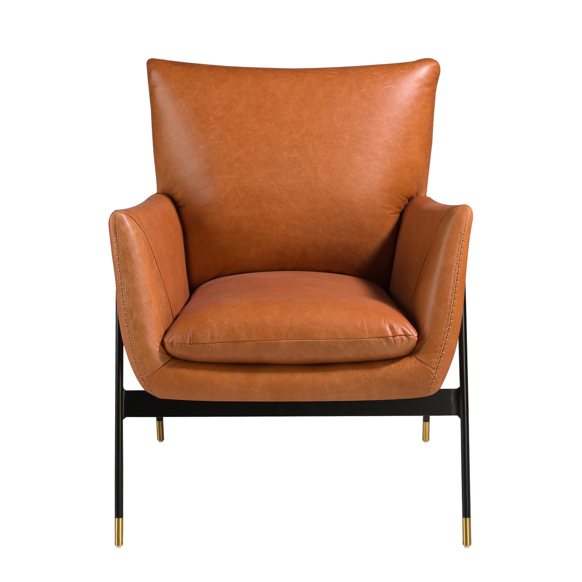 Brown leather swivel armchair