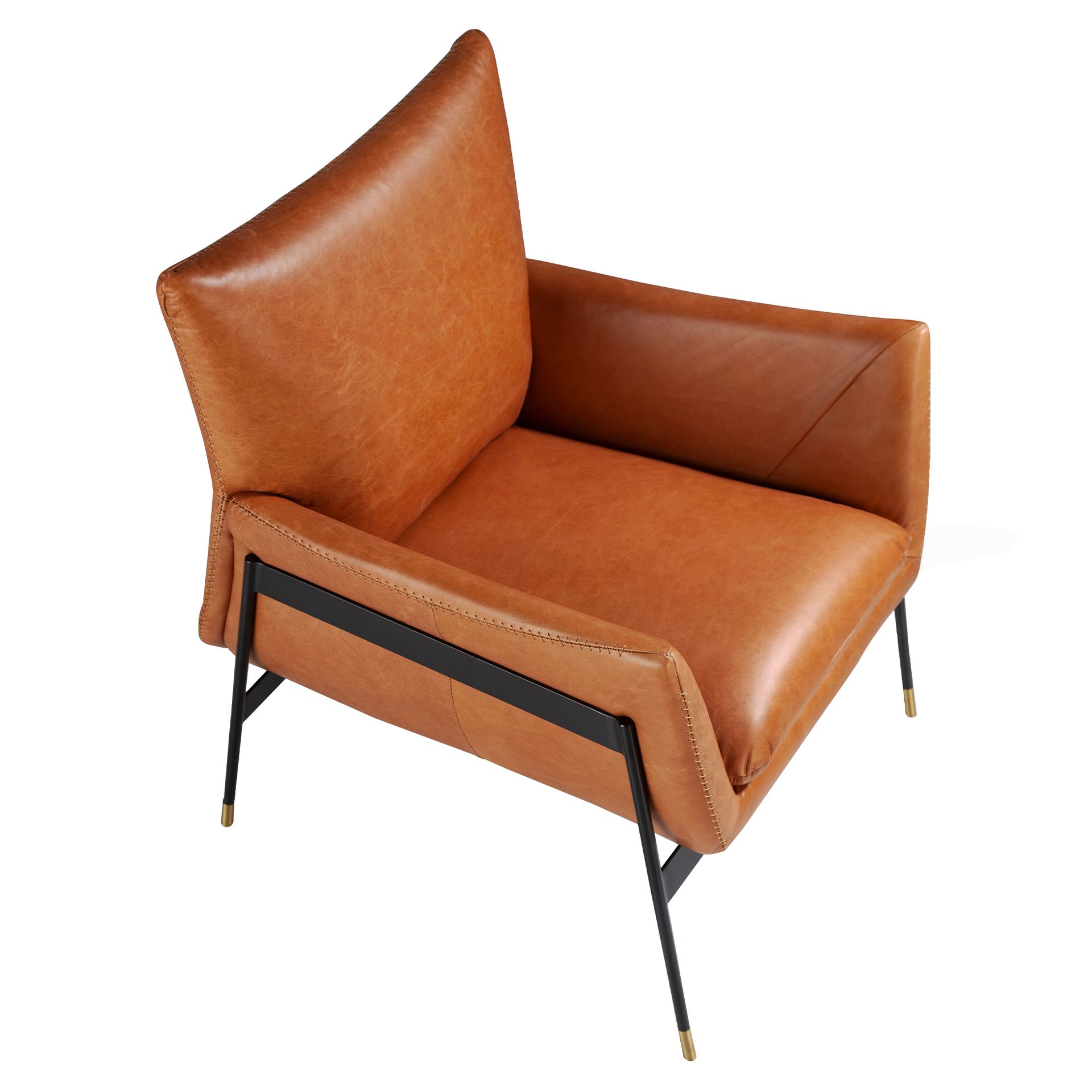 Brown leather swivel armchair