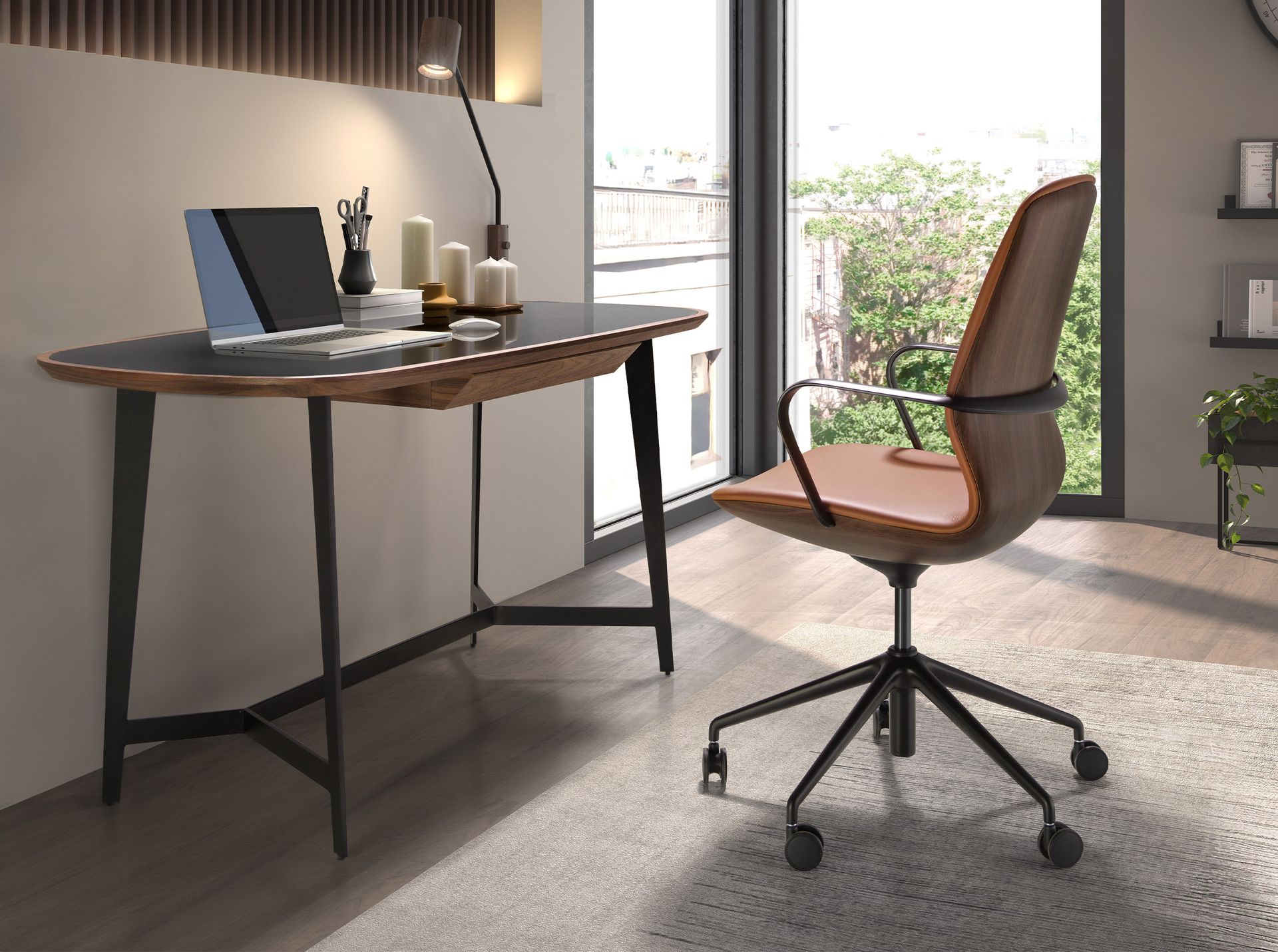 Brown leatherette  swivel office chair
