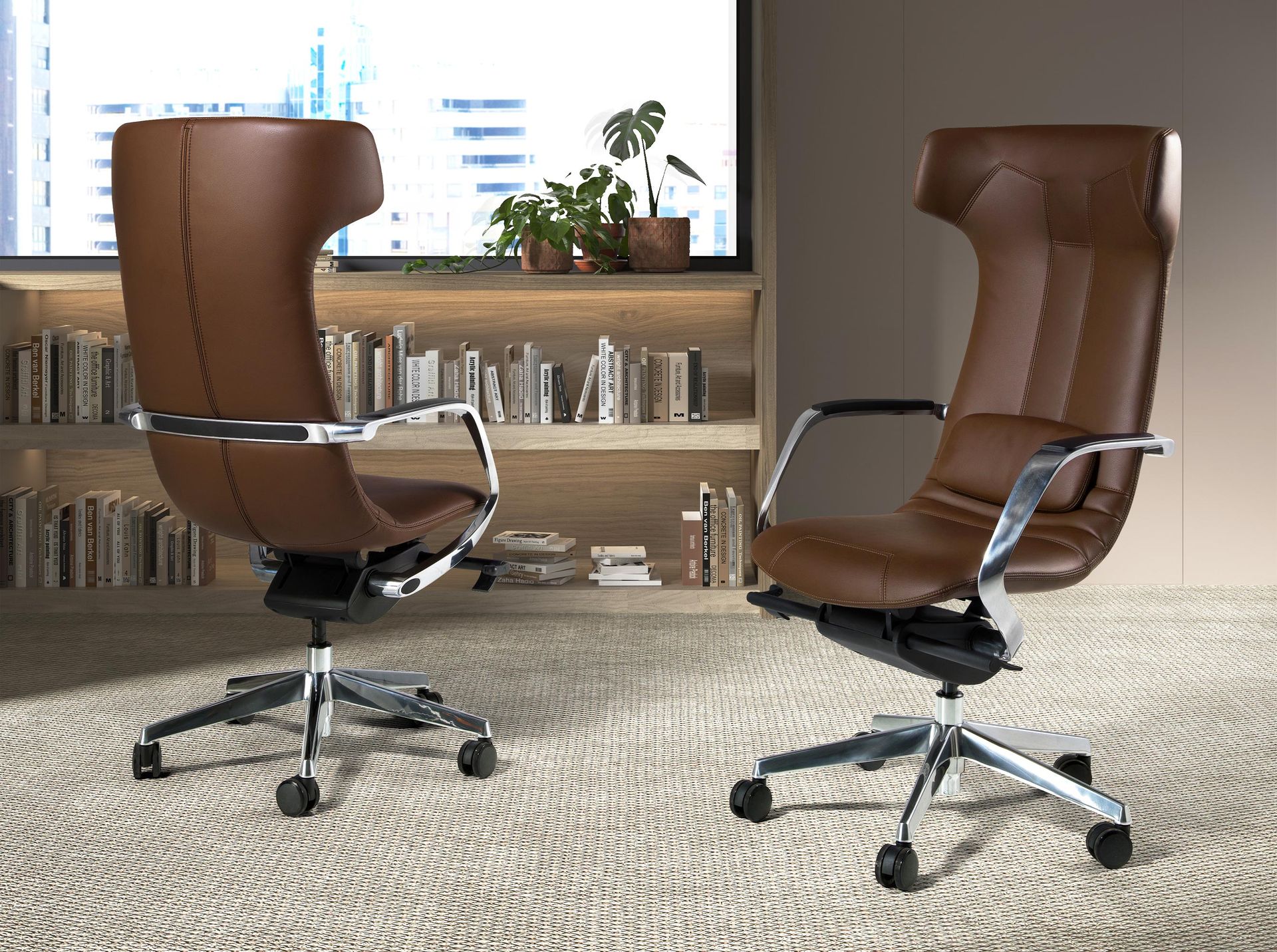 Brown leatherette  swivel office chair