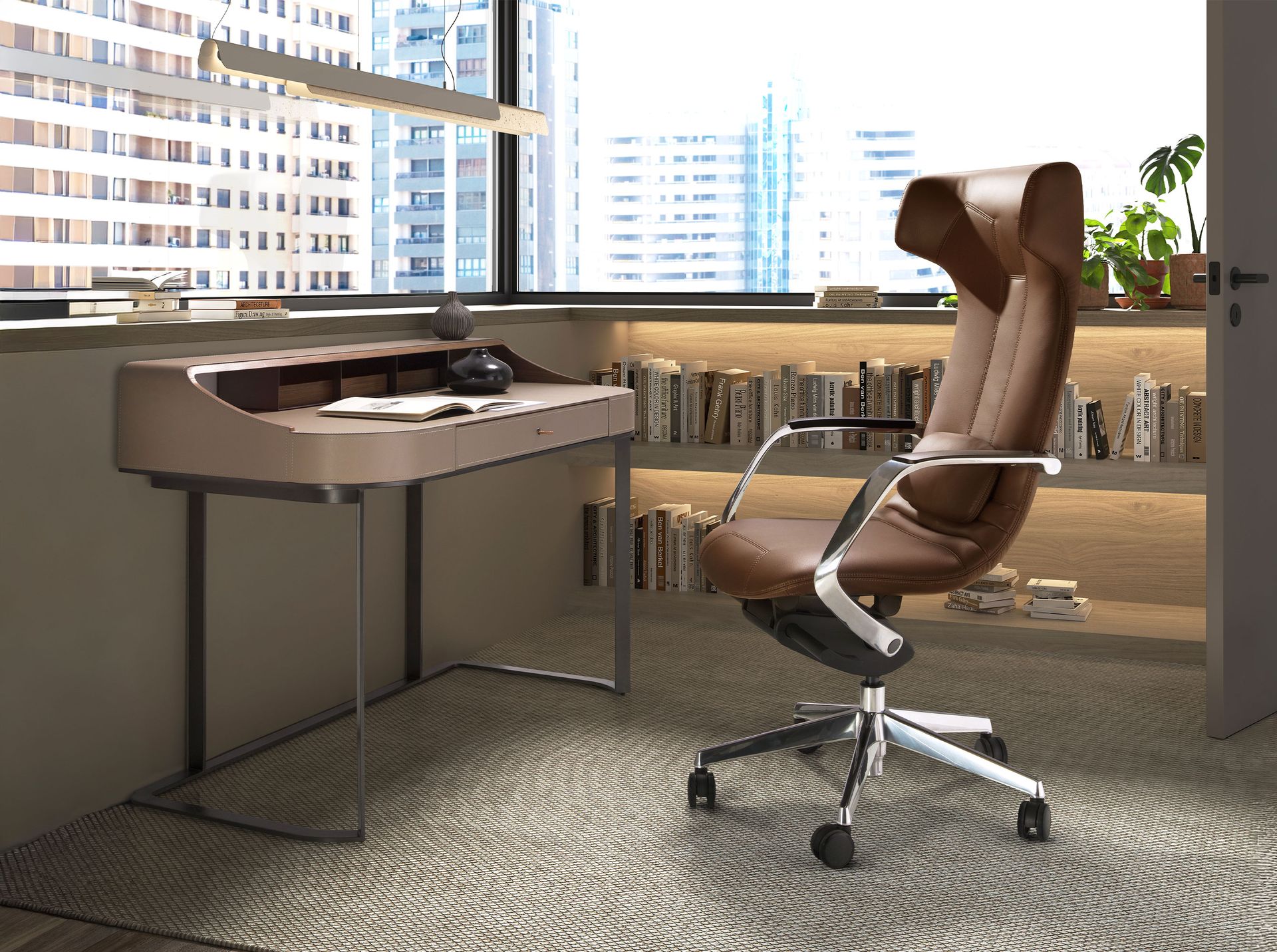 Brown leatherette  swivel office chair