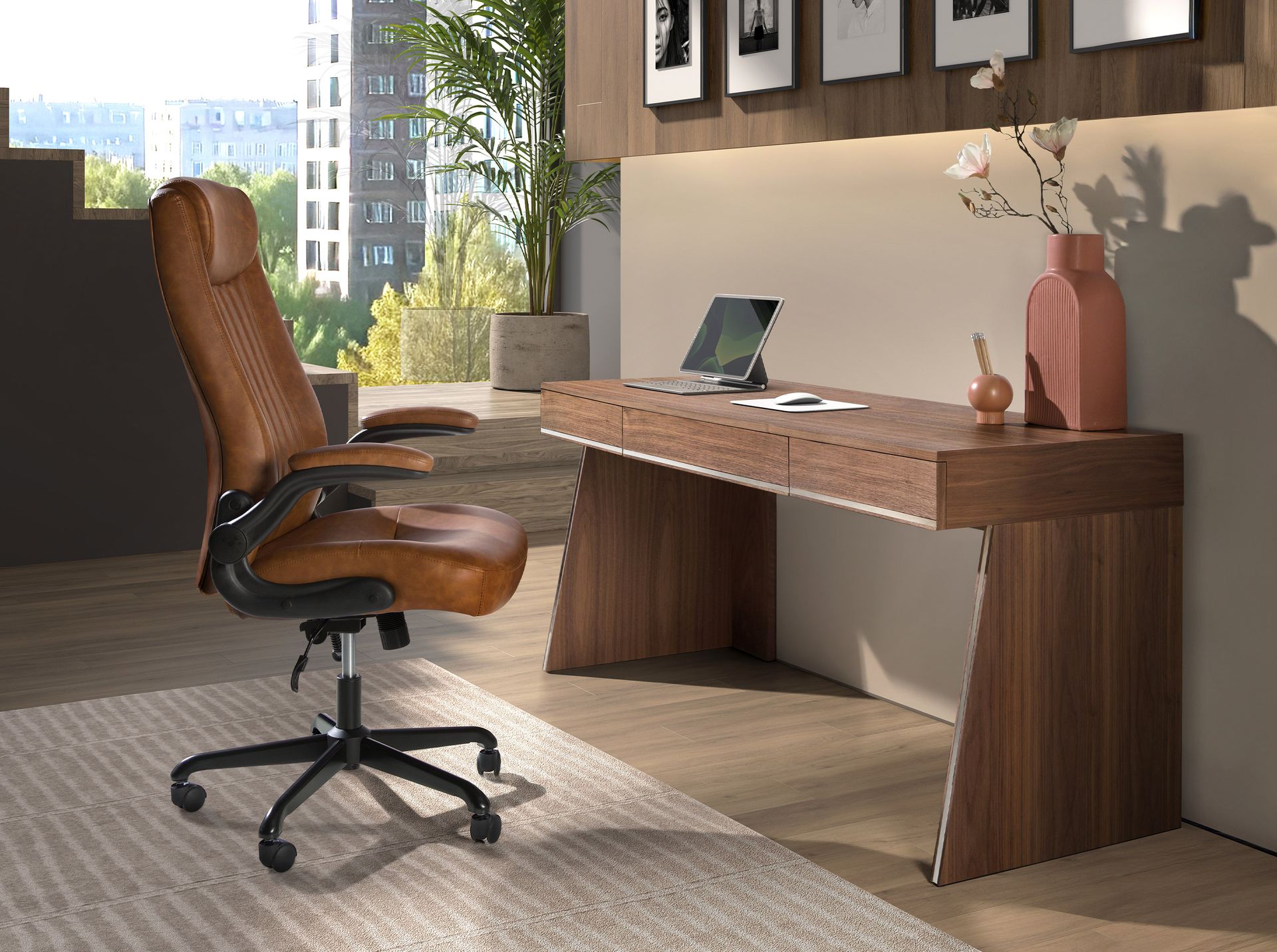 Brown leatherette  swivel office chair