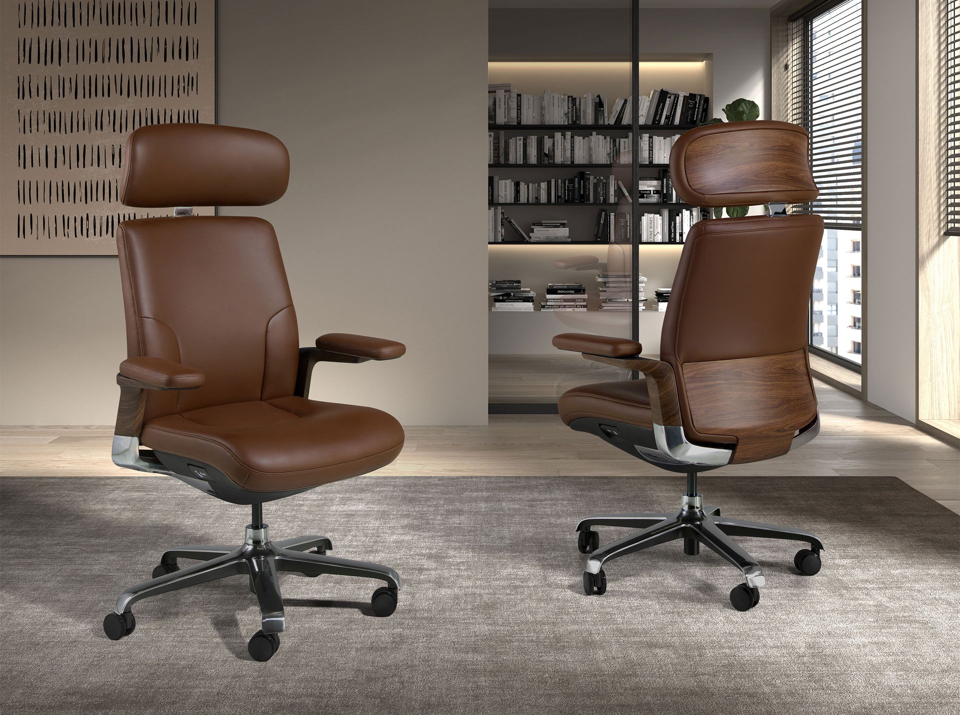 Brown leatherette Swivel Office Chair