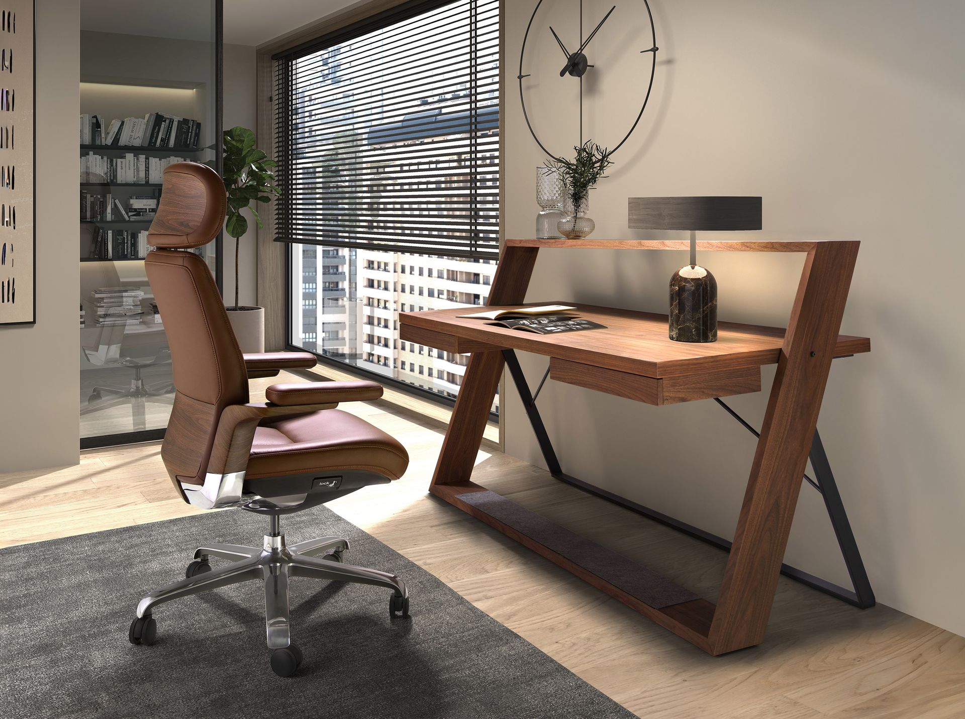 Brown leatherette Swivel Office Chair